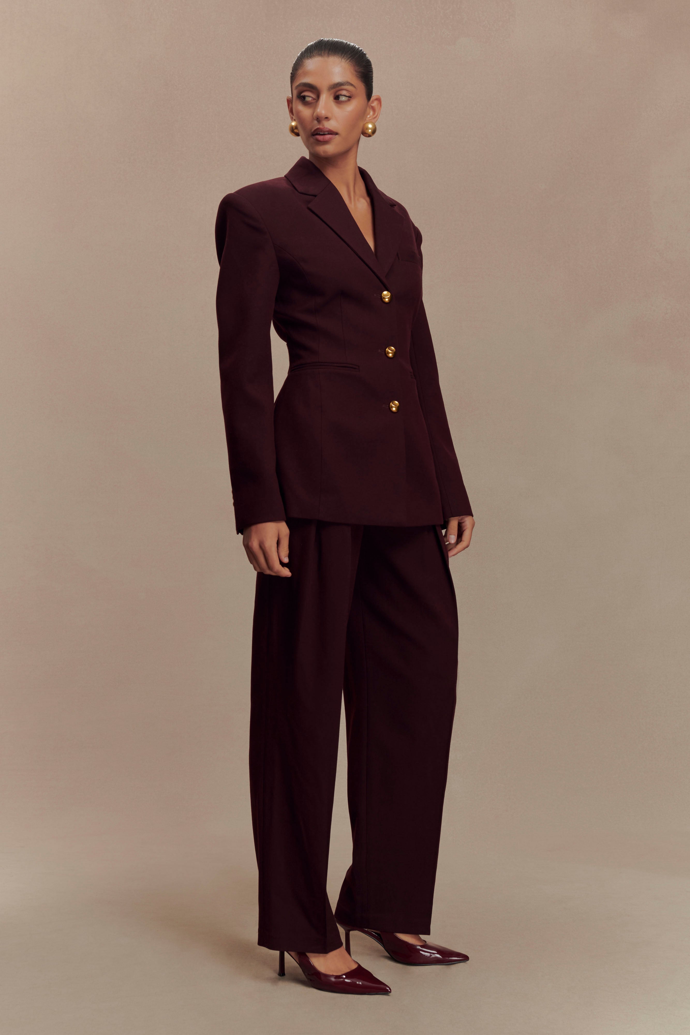 Penelope Pleated High Waisted Pants - Mahogany - Image 6
