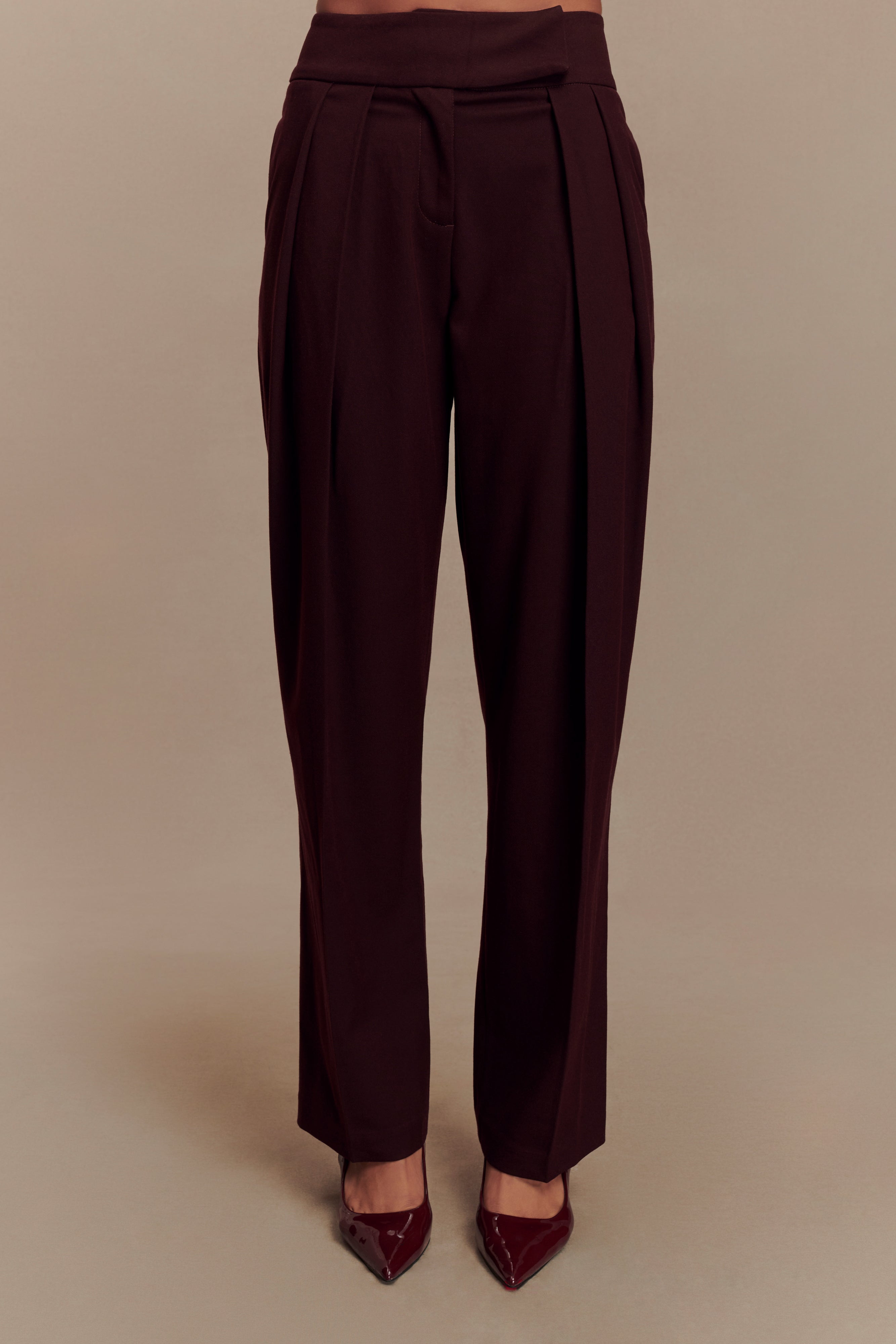 Penelope Pleated High Waisted Pants - Mahogany - Image 2