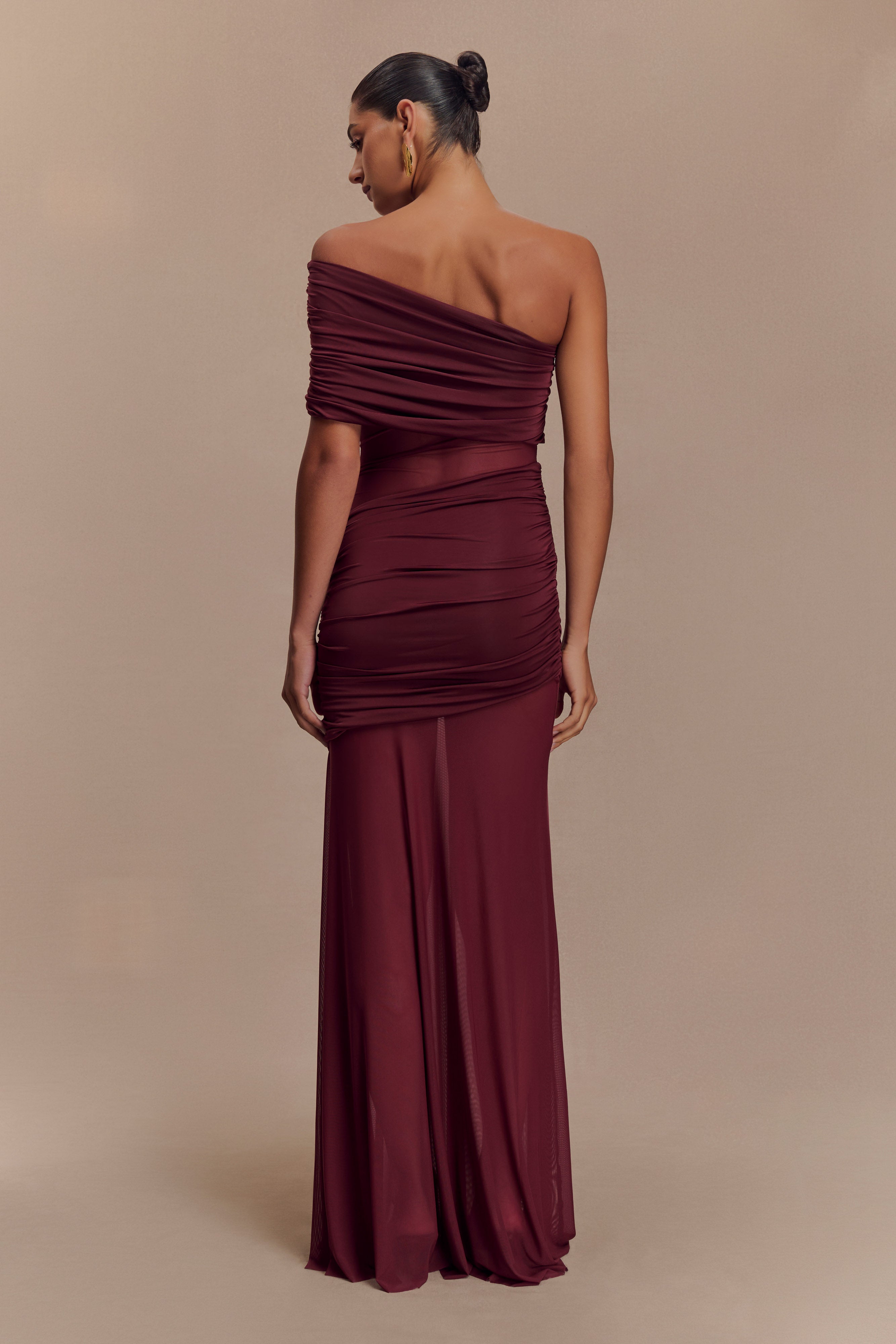 Alternative view of Dallas One Shoulder Mesh Maxi Dress - Burgundy