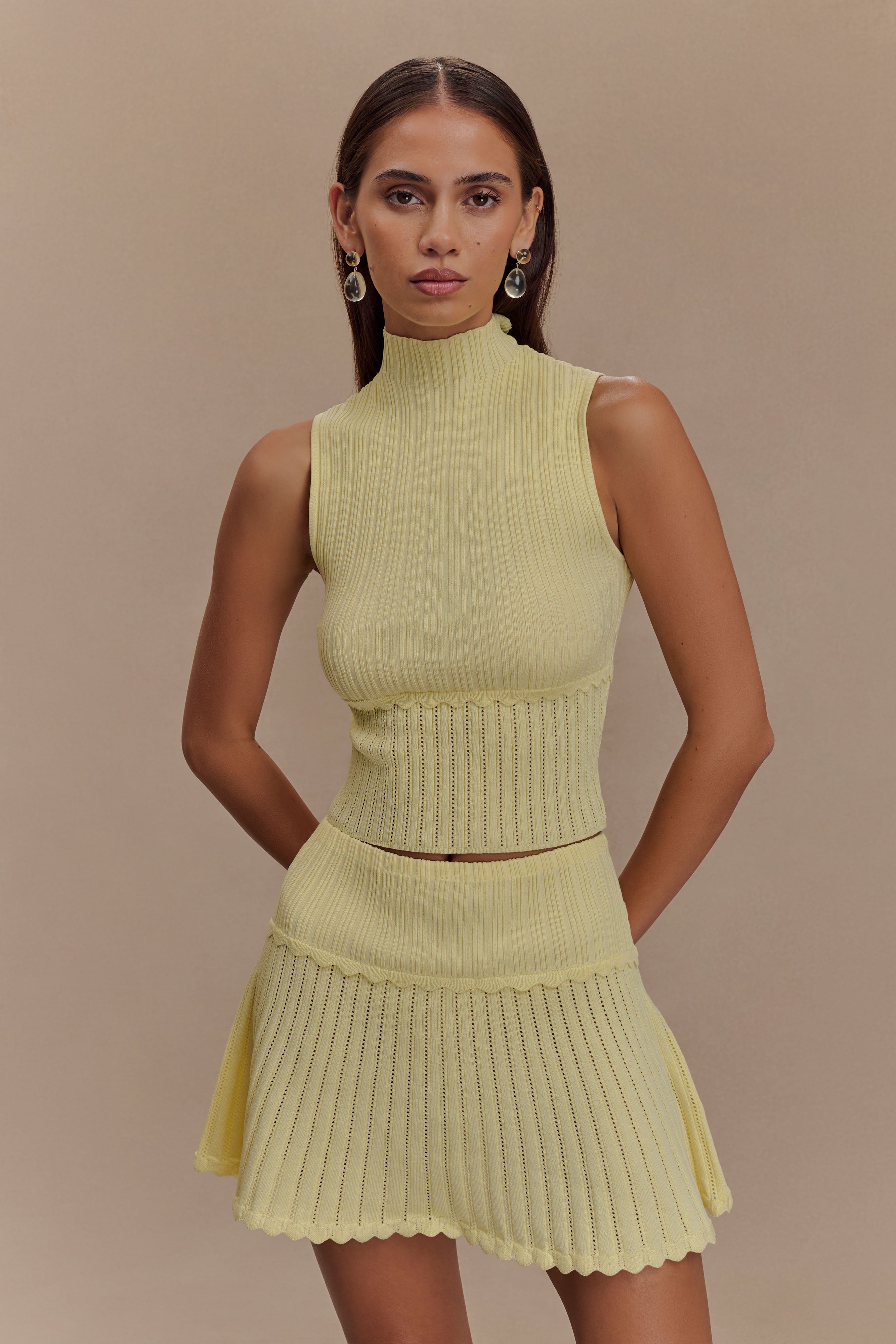 Indy Pointelle Knit Mini Skirt - Lemon - Image 7