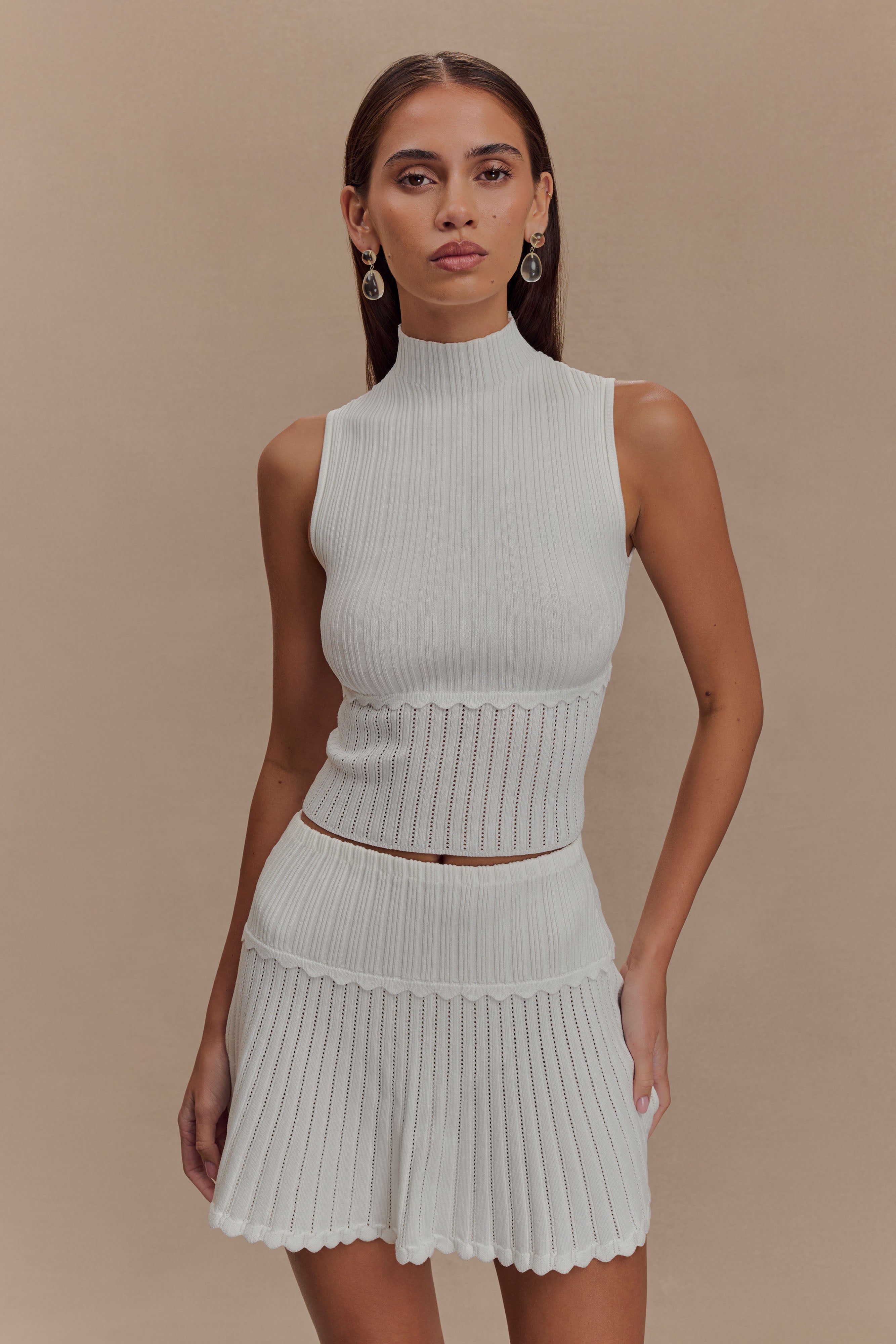 Indy Pointelle Knit Mini Skirt - Ivory - Image 4