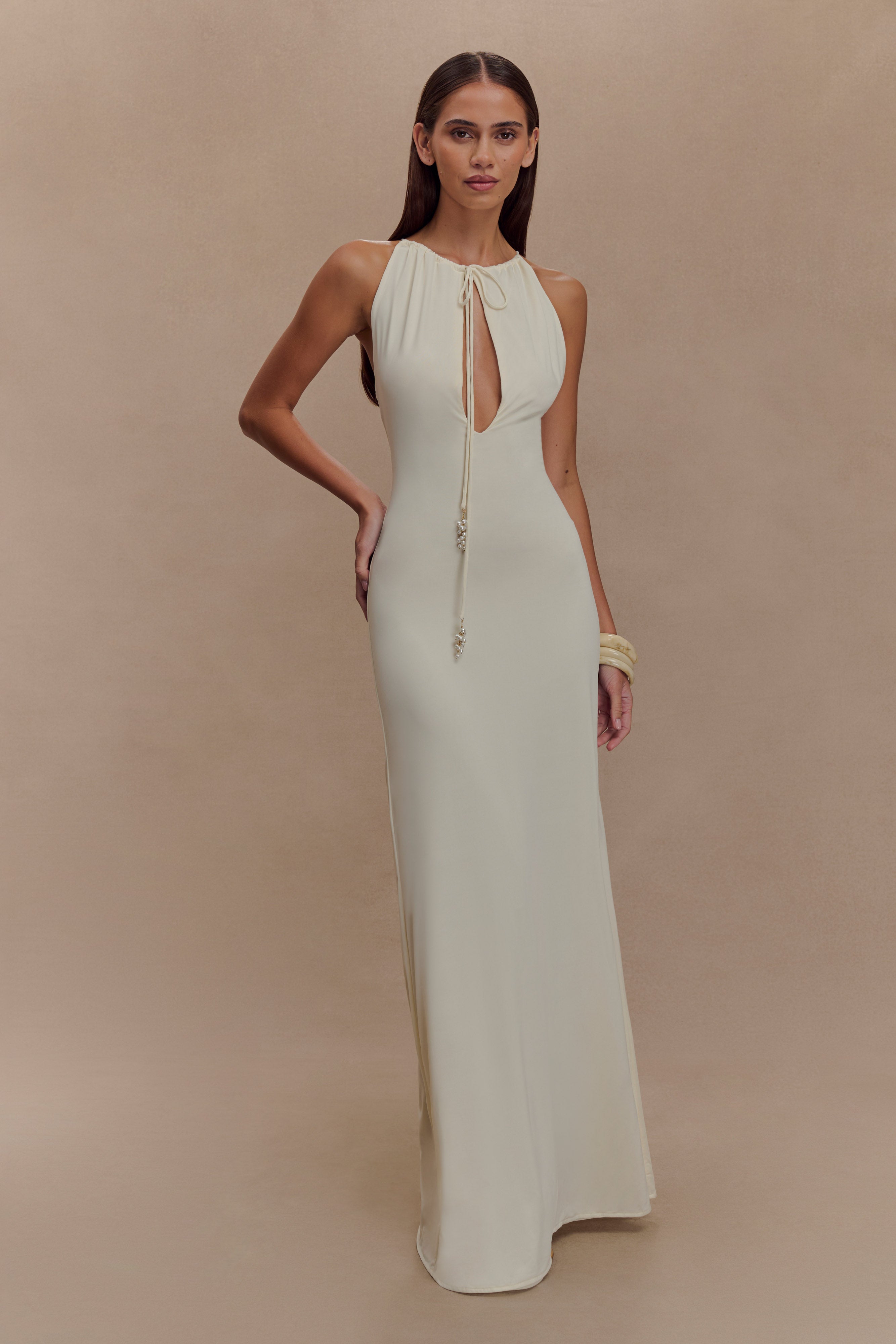 Alternative view of Beryl Slinky Maxi Dress With Pearls - Ivory