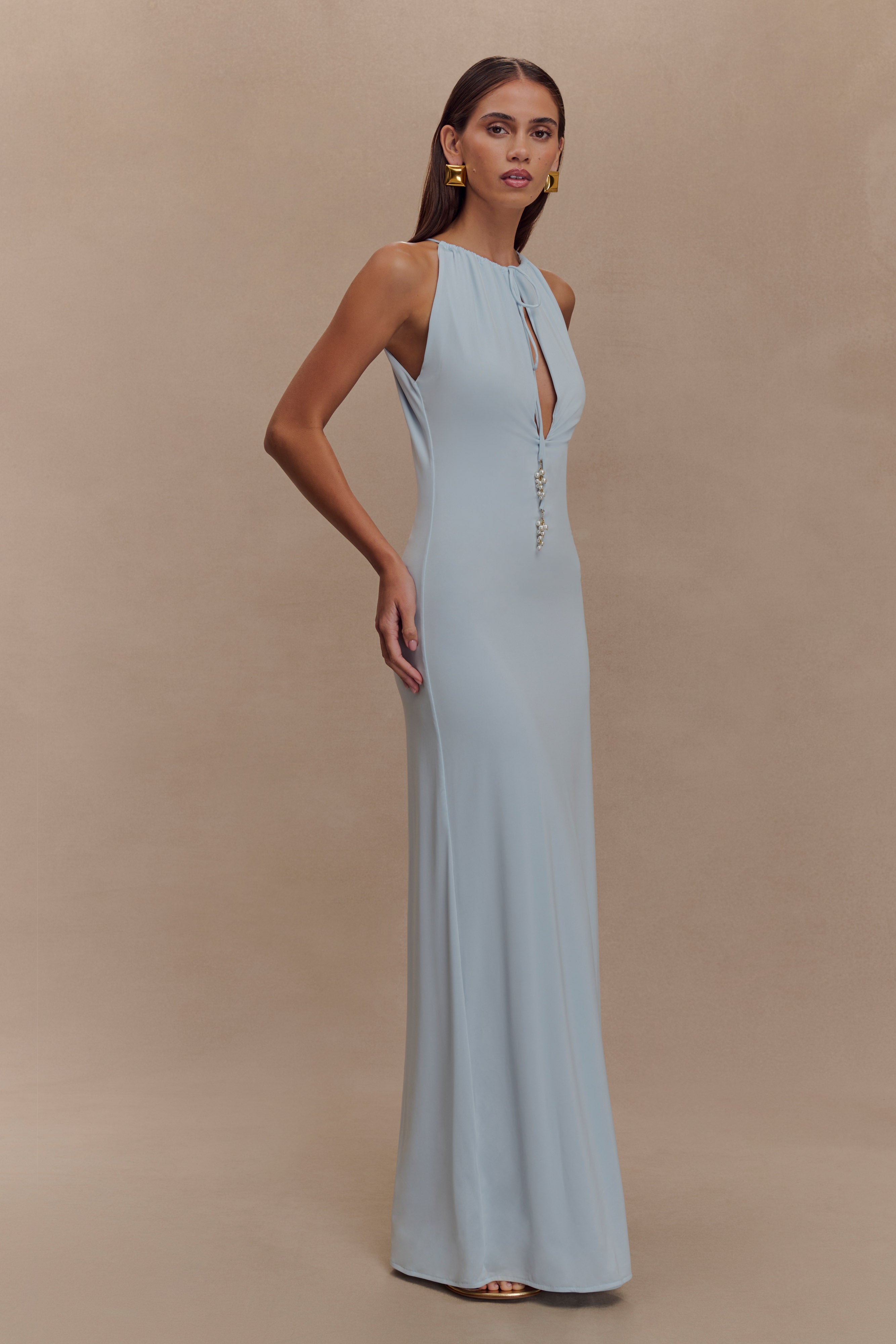 Alternative view of Beryl Slinky Maxi Dress With Pearls - Pale Blue