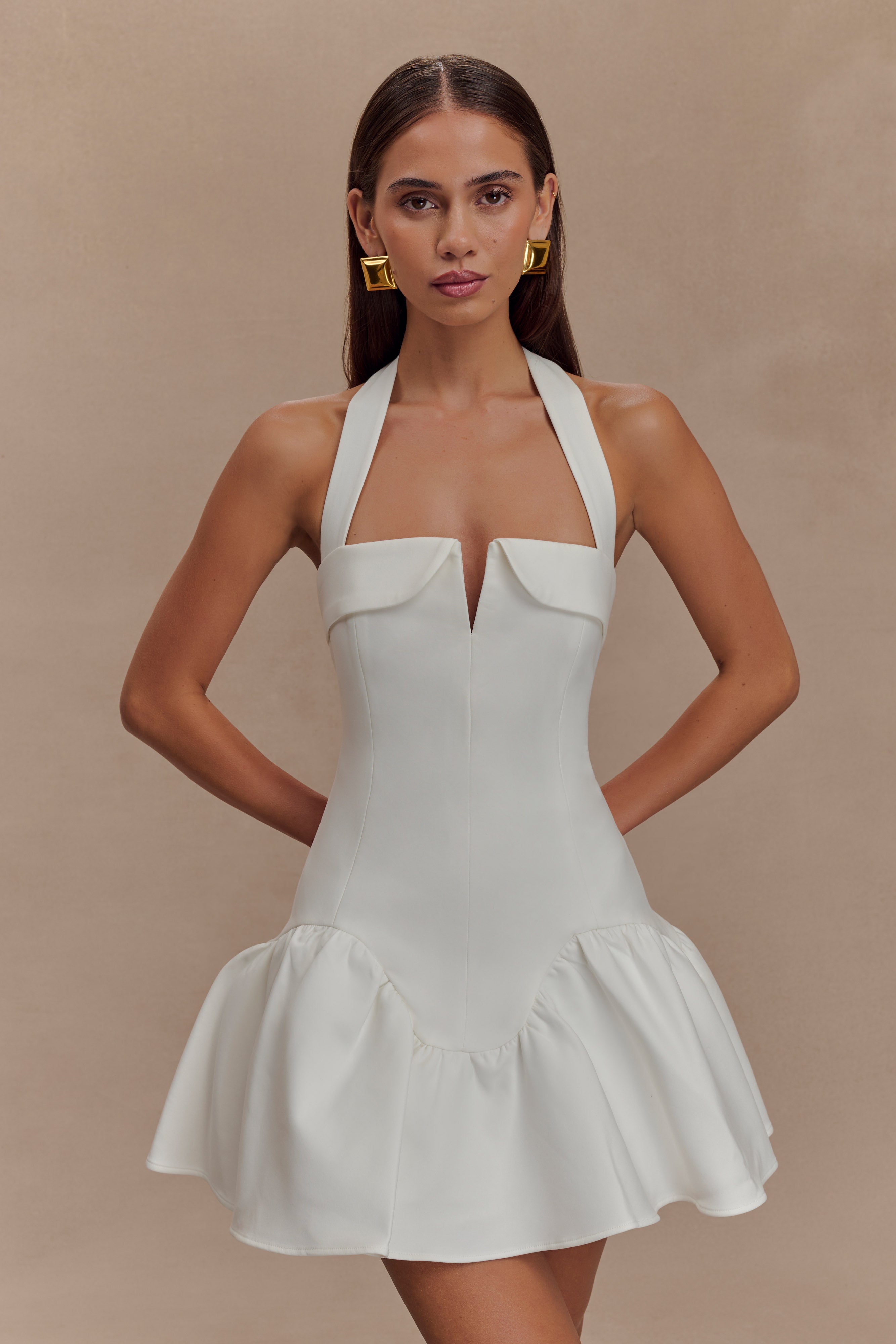 Calipso Halter Mini Dress - White - Image 4