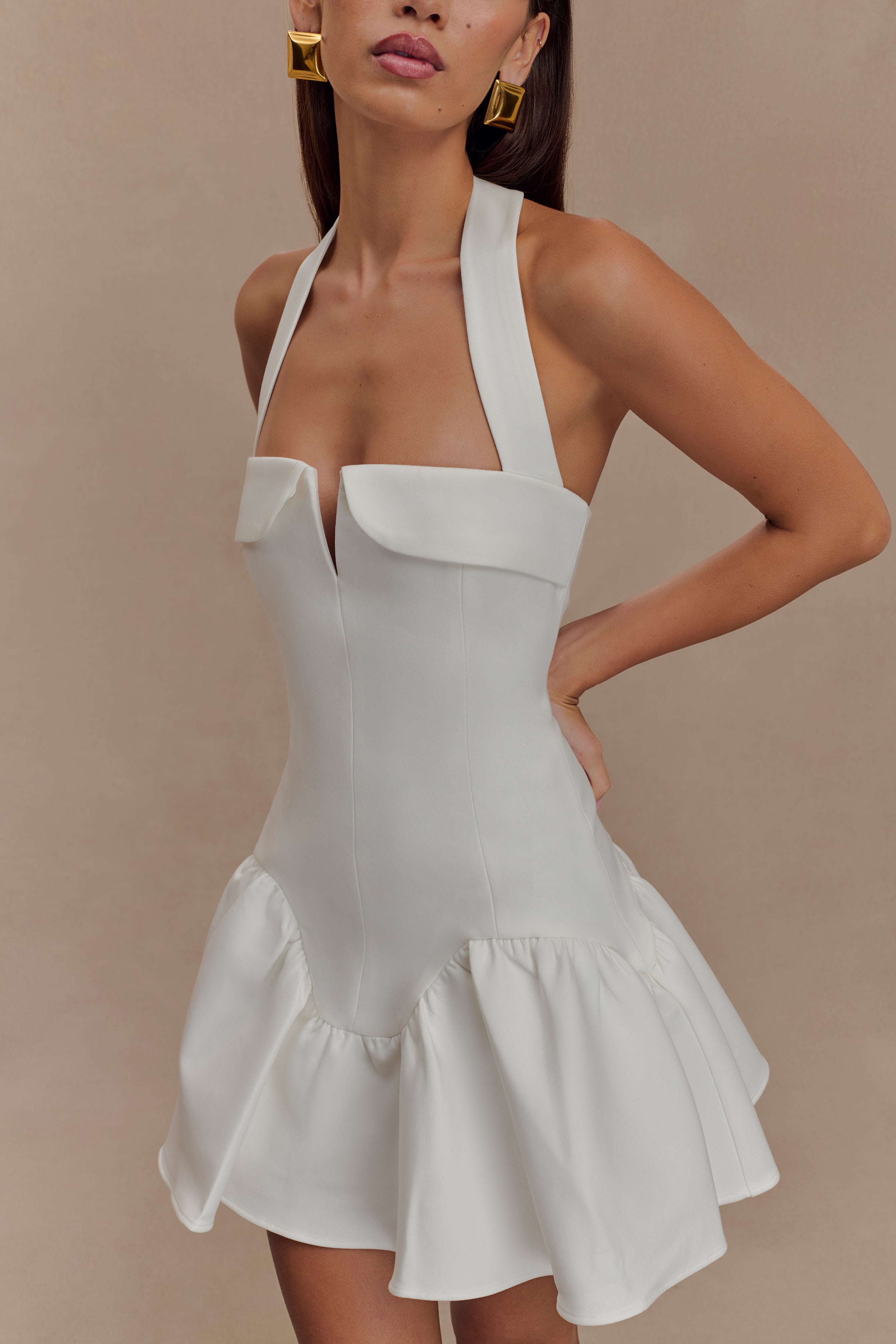 Calipso Halter Mini Dress - White - Image 3