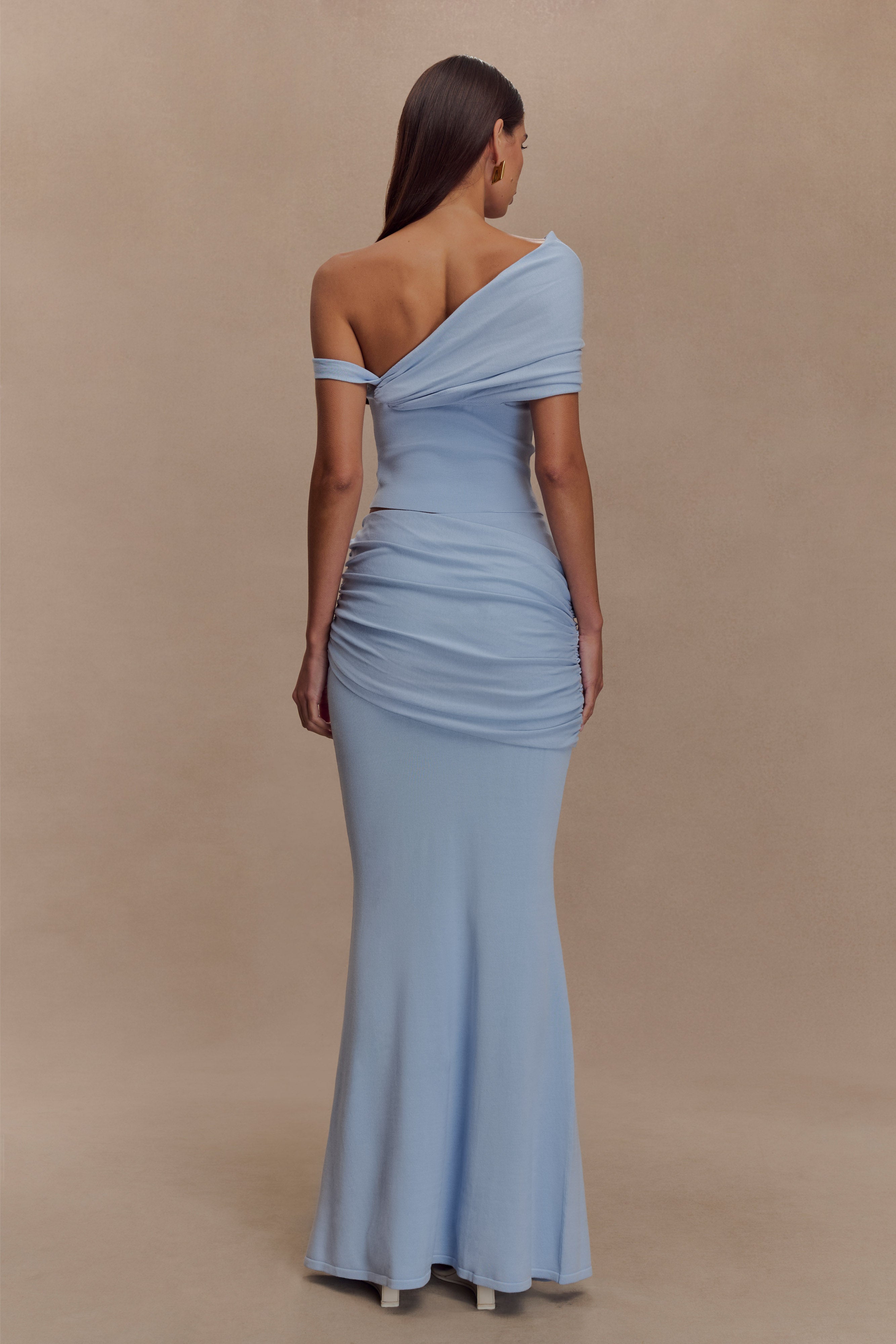 Irene Gathered Knit Maxi Skirt - Blue - Image 3