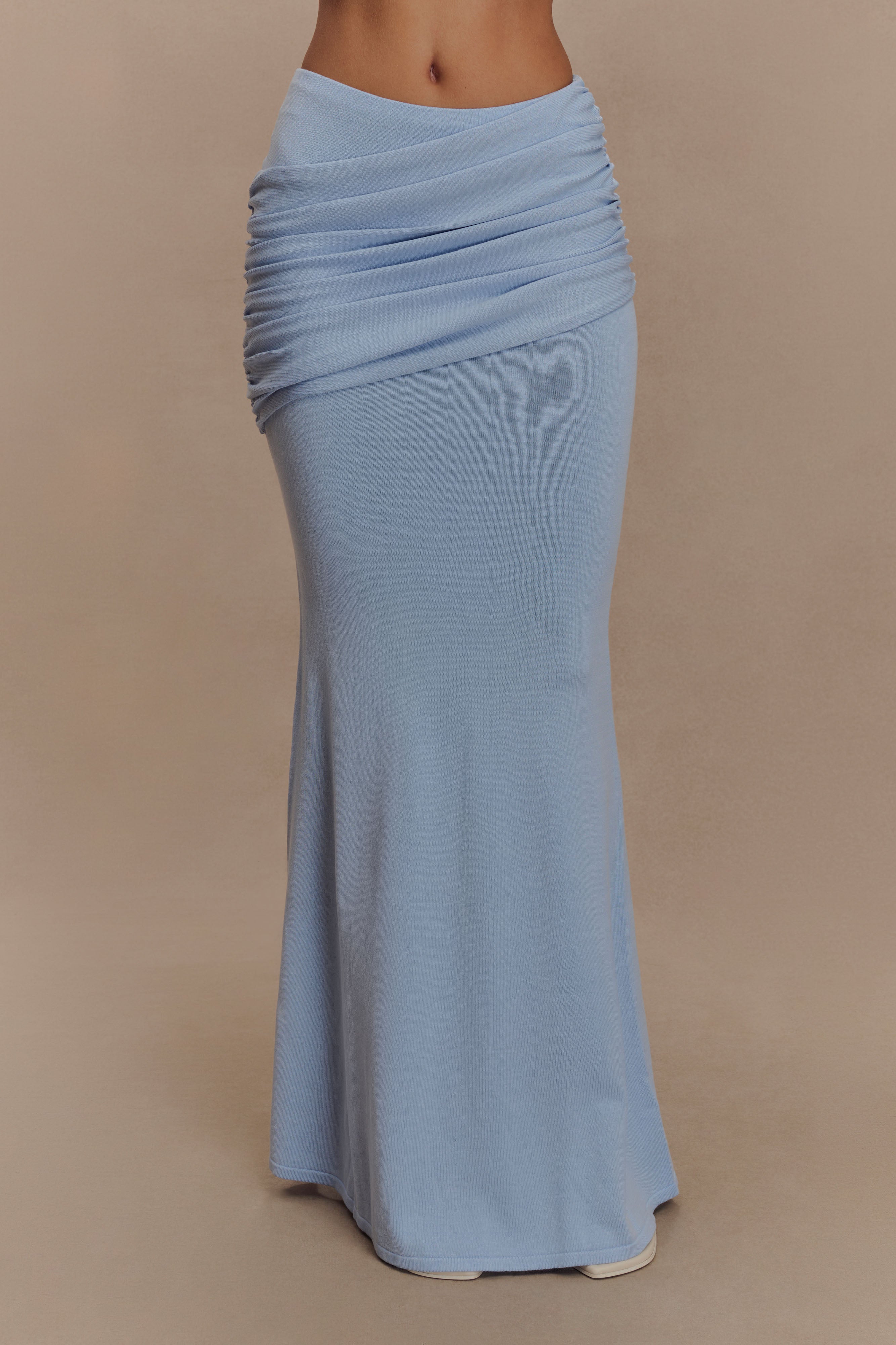 Irene Gathered Knit Maxi Skirt - Blue - Image 6