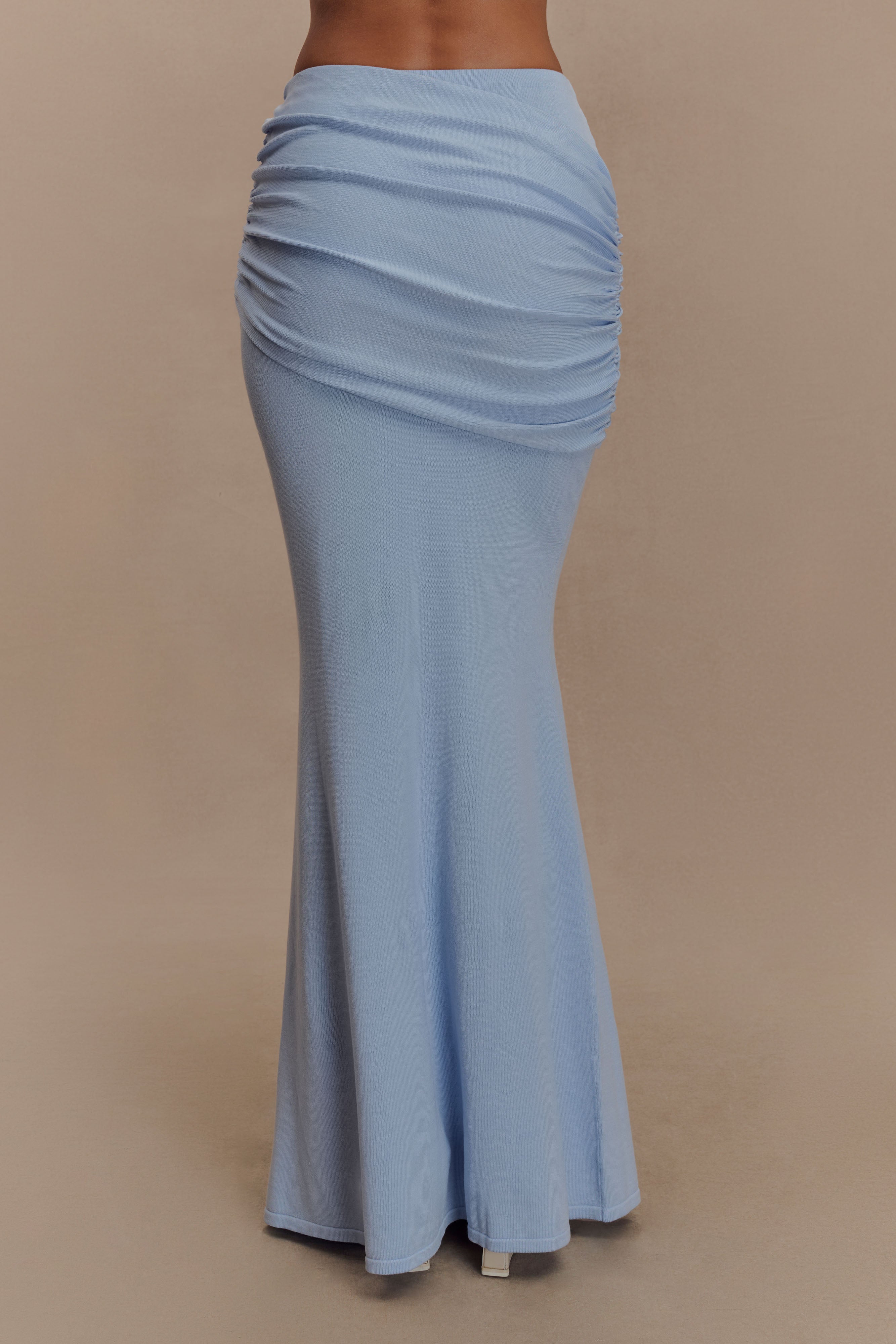 Irene Gathered Knit Maxi Skirt - Blue - Image 5