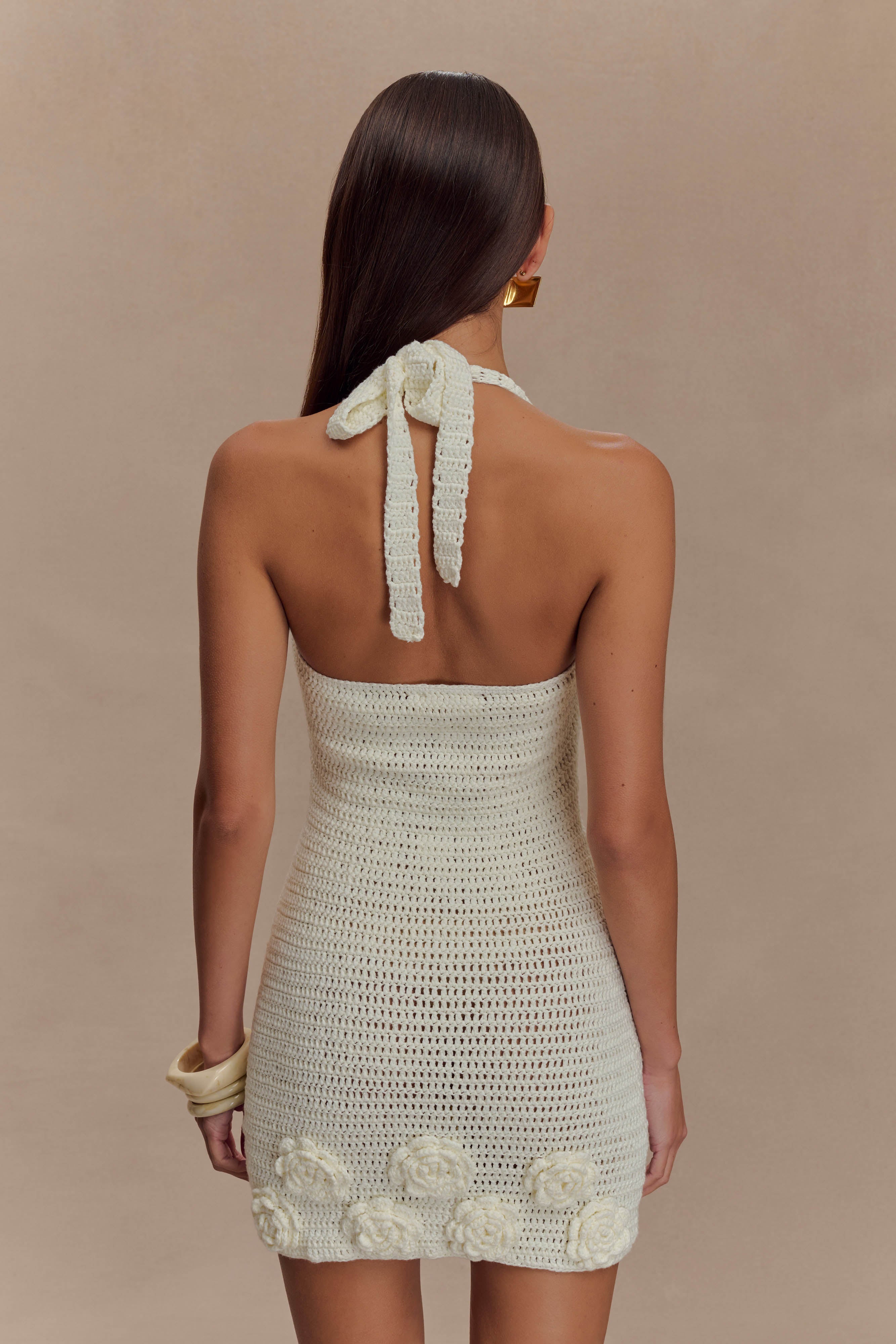 Liyah Floral Hand Crochet Mini Dress - Ivory - Image 3