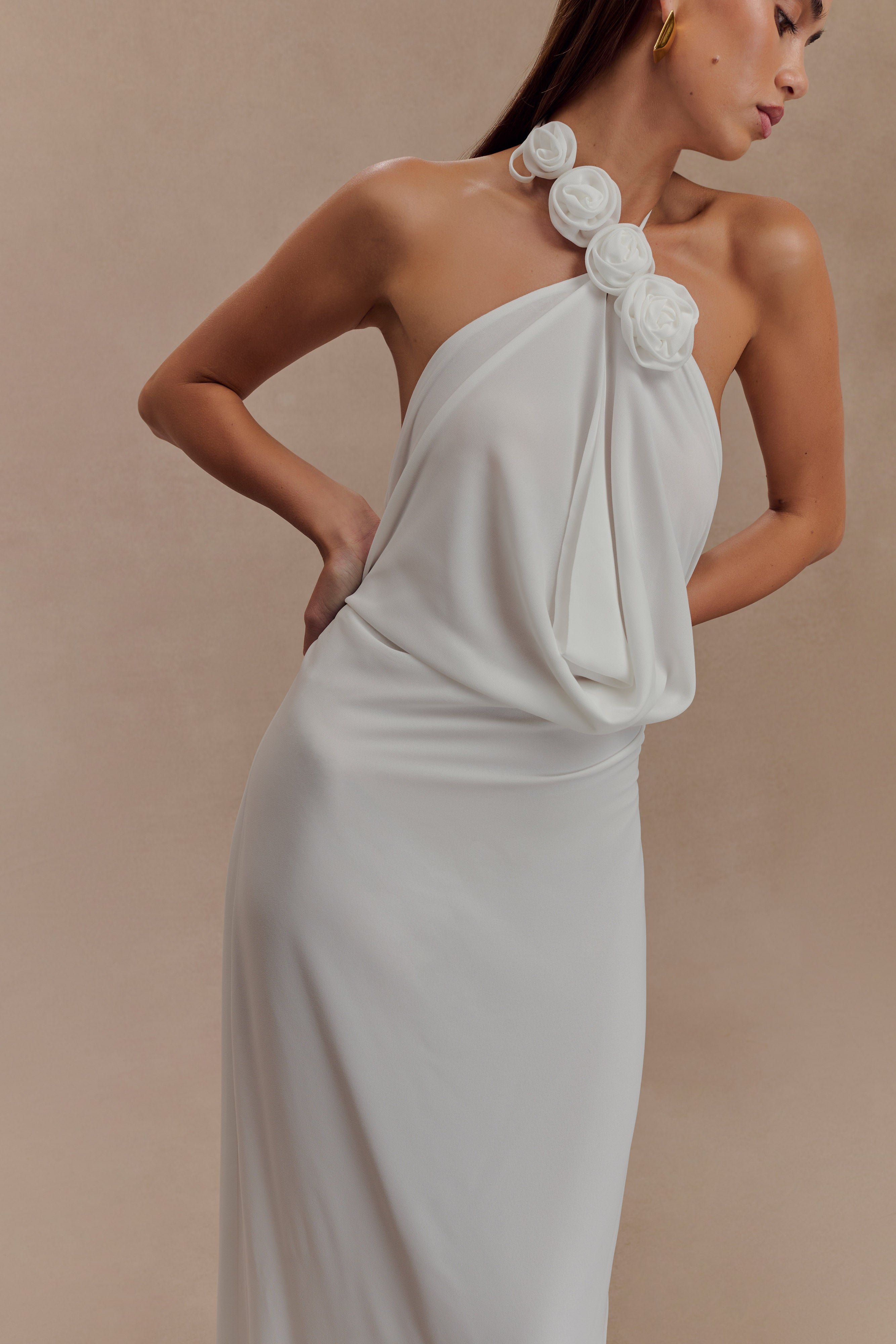 Rosalia Cowl Neck Maxi Dress - White - Image 3