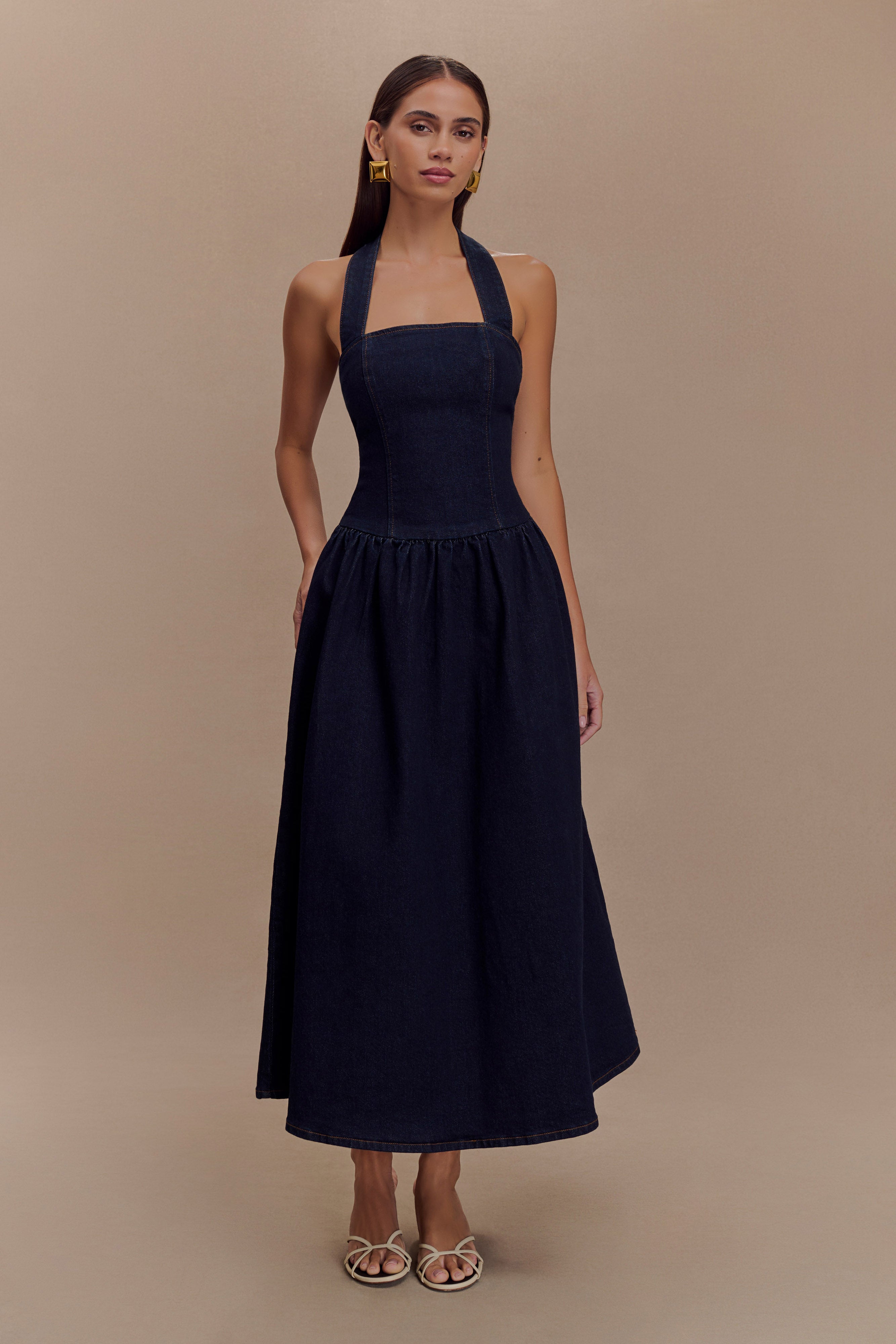 Alternative view of Caroline Denim Halter Midi Dress - Indigo Blue