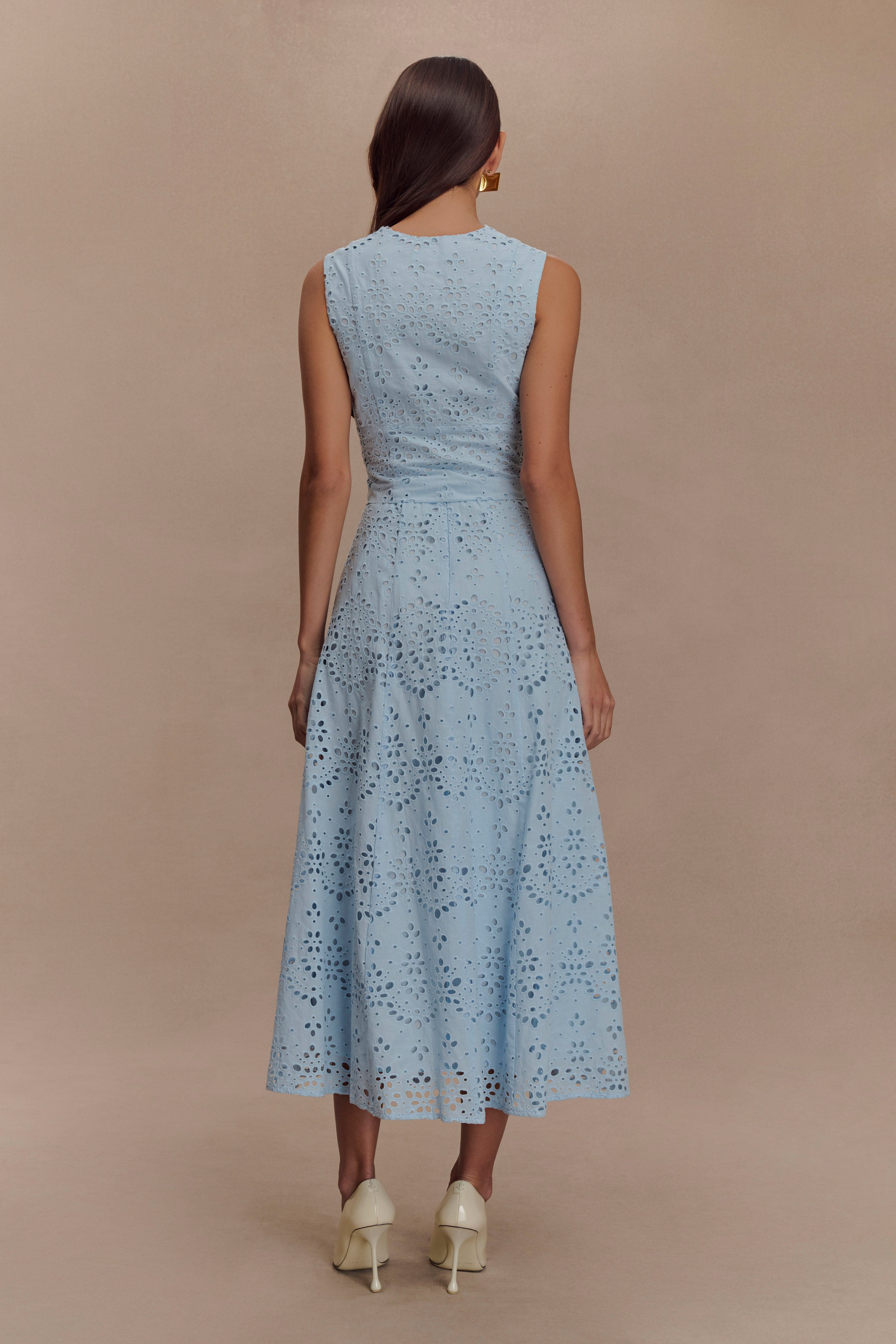 Arla Broderie Midi Skirt - Pale Cornflower Blue - Image 5