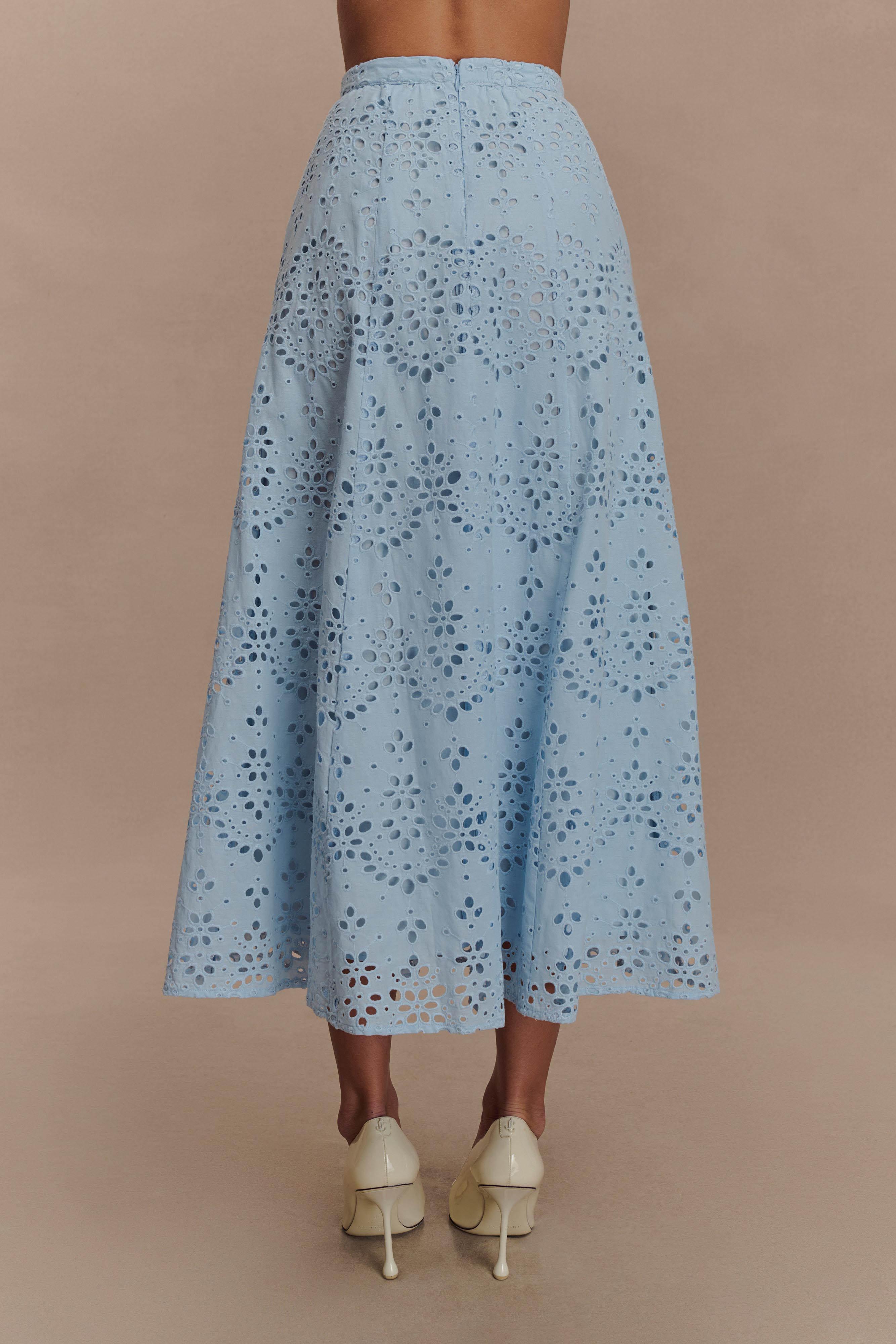 Alternative view of Arla Broderie Midi Skirt - Pale Cornflower Blue