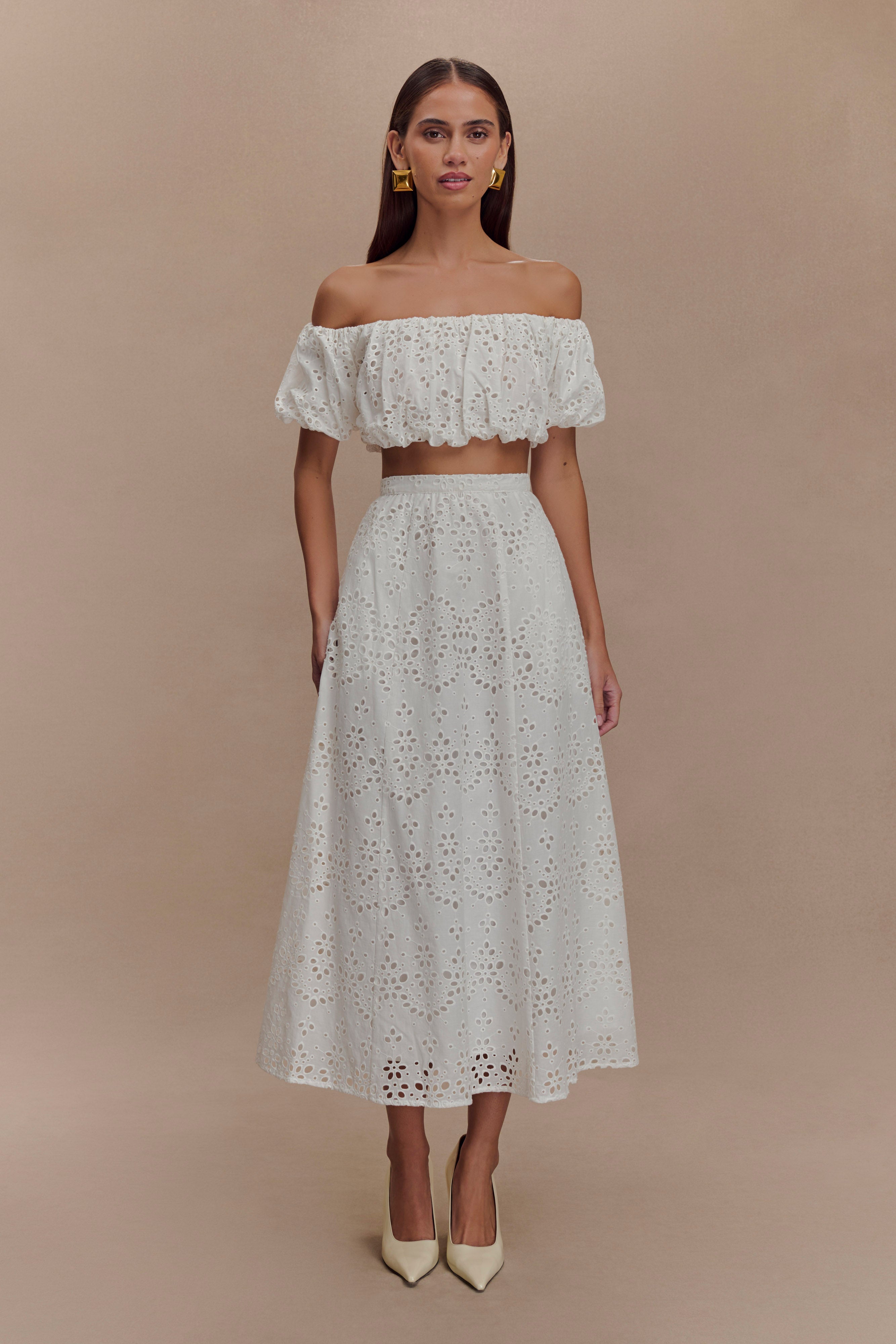 Autumn Off Shoulder Broderie Top - White - Image 8