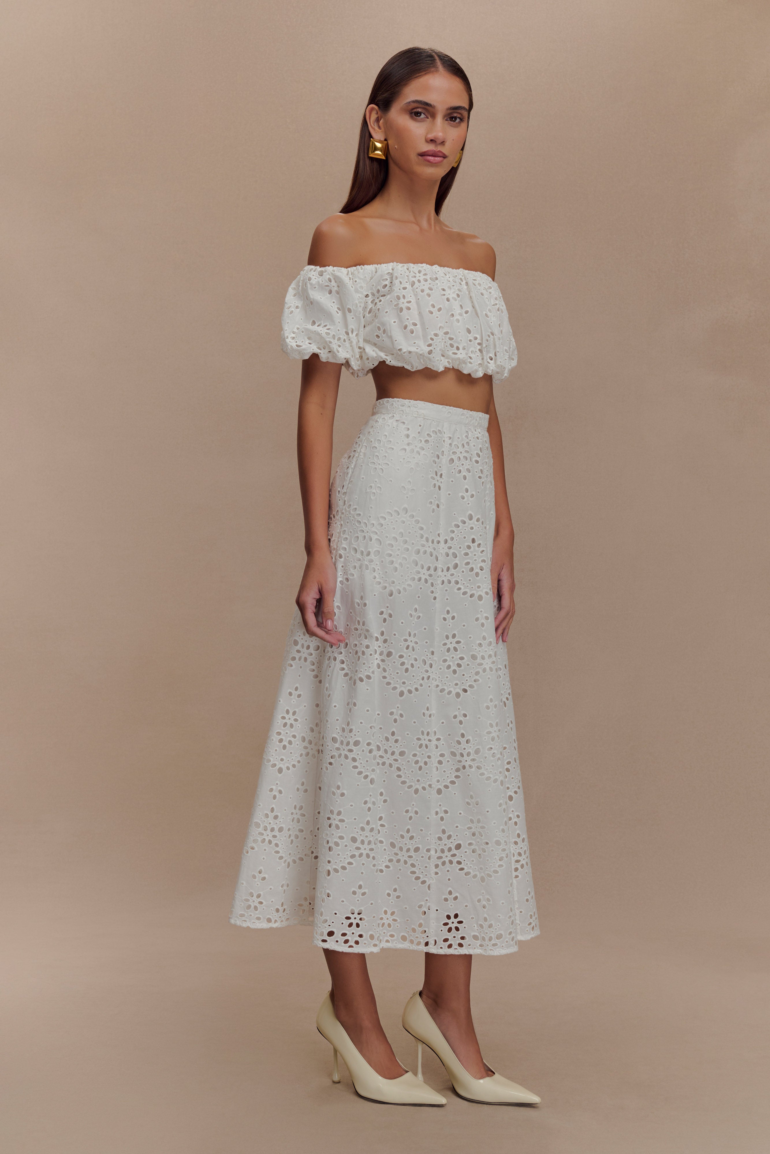 Autumn Off Shoulder Broderie Top - White - Image 7