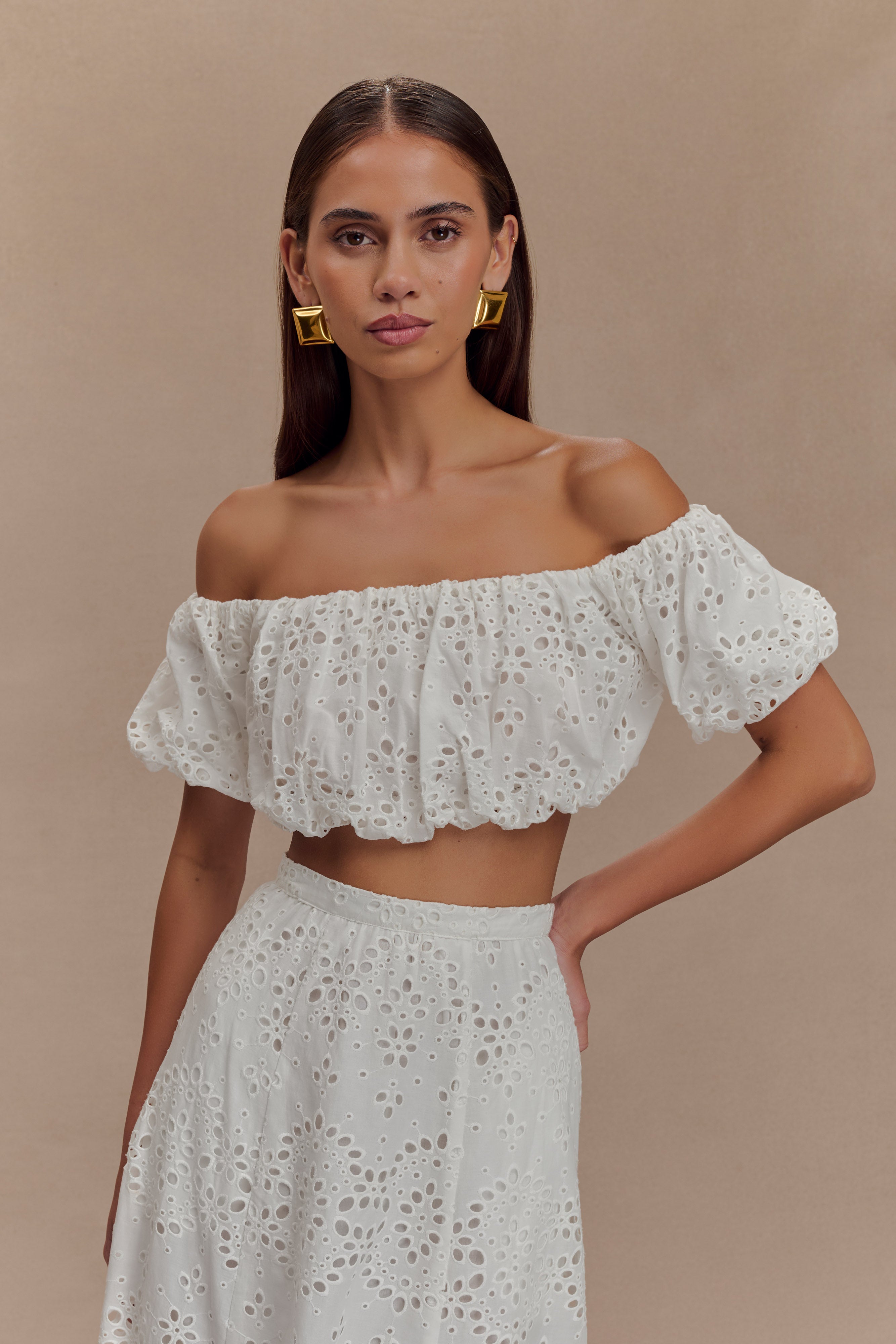 Autumn Off Shoulder Broderie Top - White - Image 5