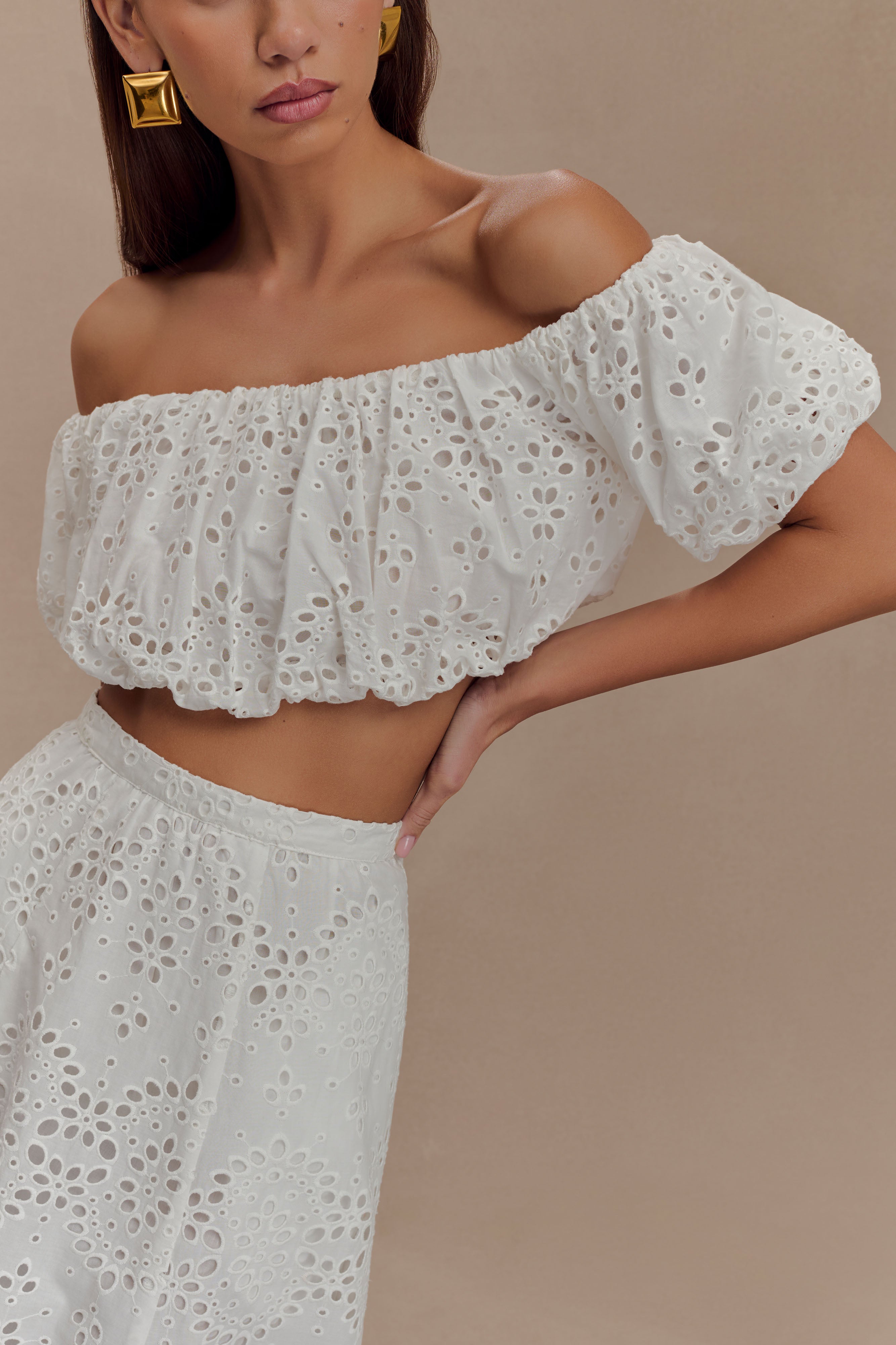 Autumn Off Shoulder Broderie Top - White - Image 4