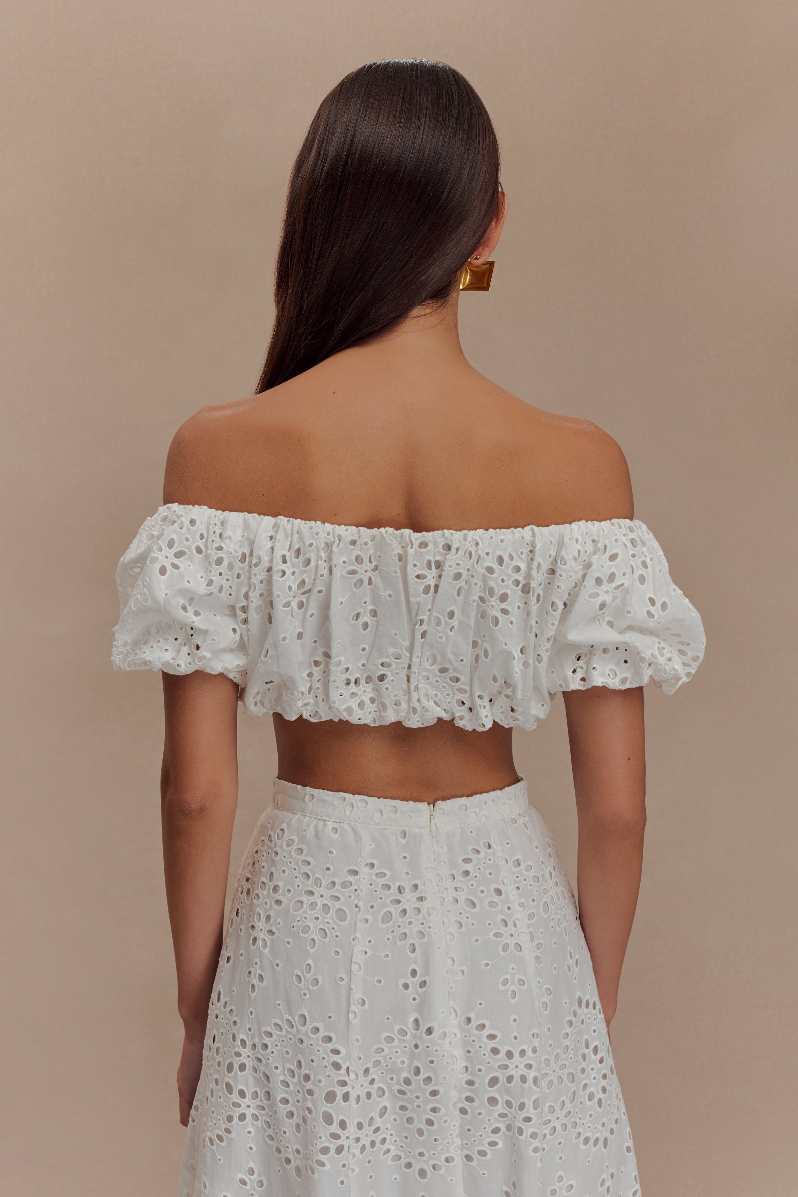 Autumn Off Shoulder Broderie Top - White - Image 6