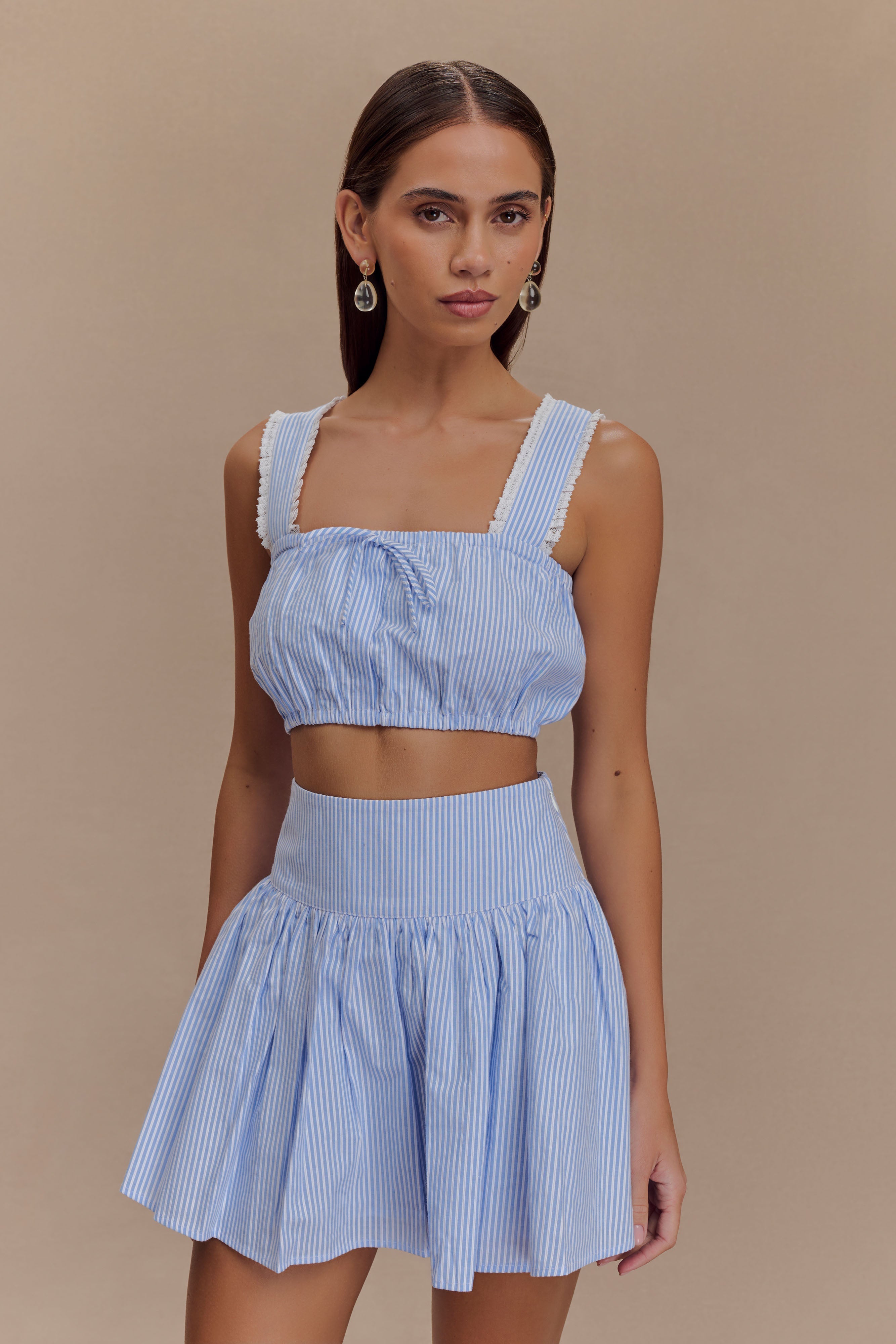 Gretel Hem Mini Skirt - Blue Pinstripe - Image 6
