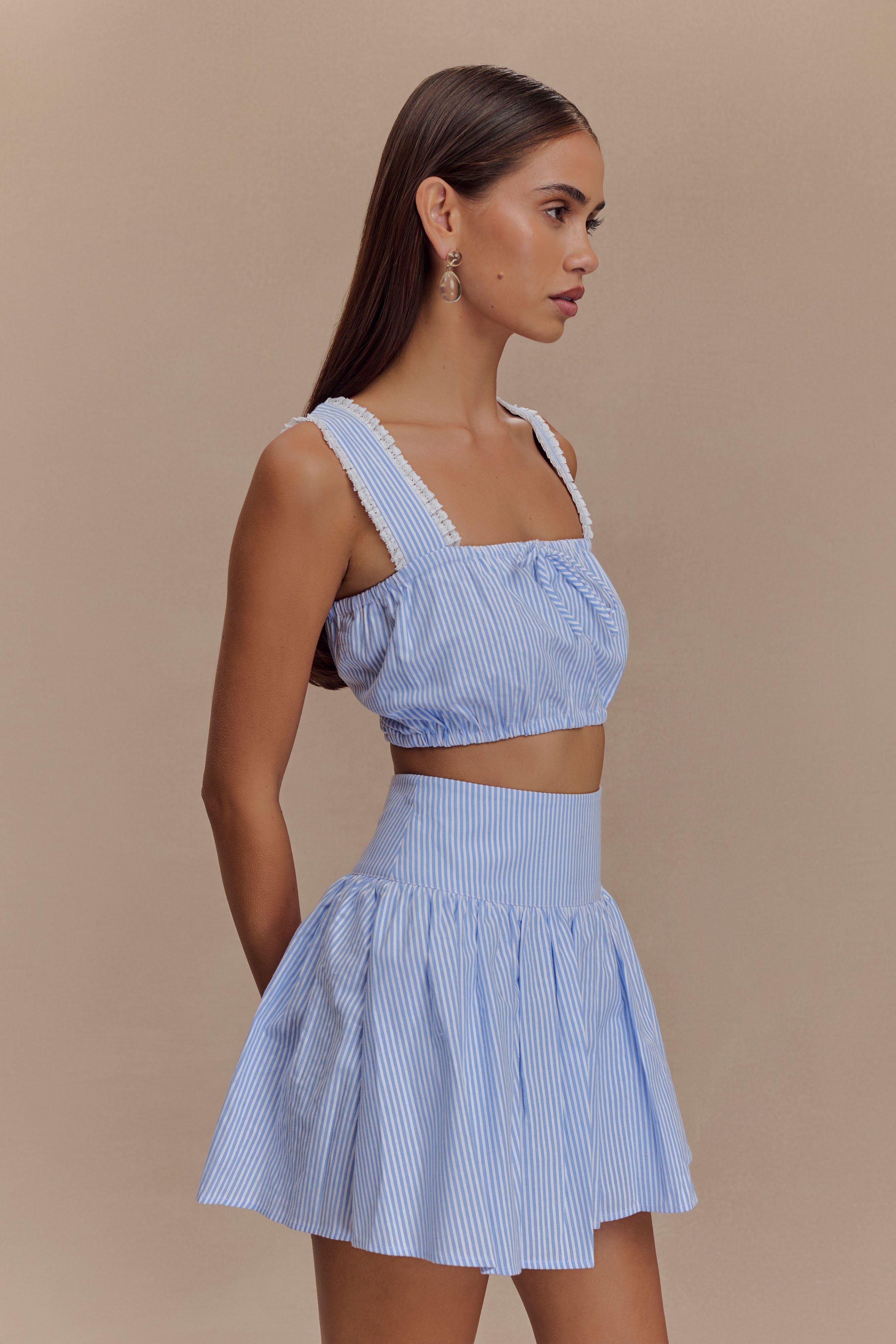 Gretel Hem Mini Skirt - Blue Pinstripe - Image 4