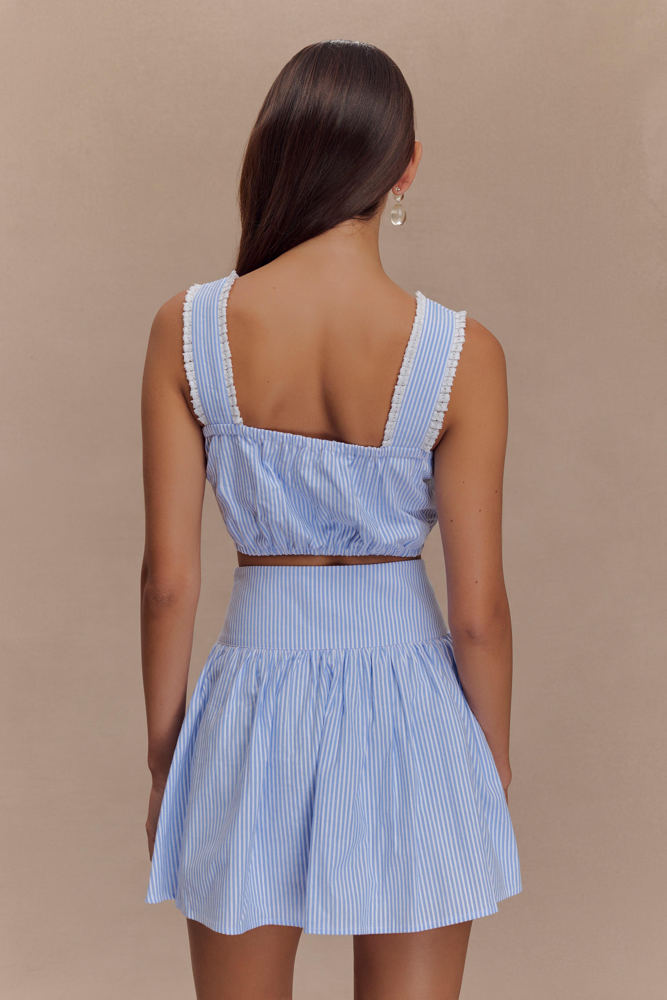 Alternative view of Gretel Sleeveless Crop Top - Blue Pinstripe