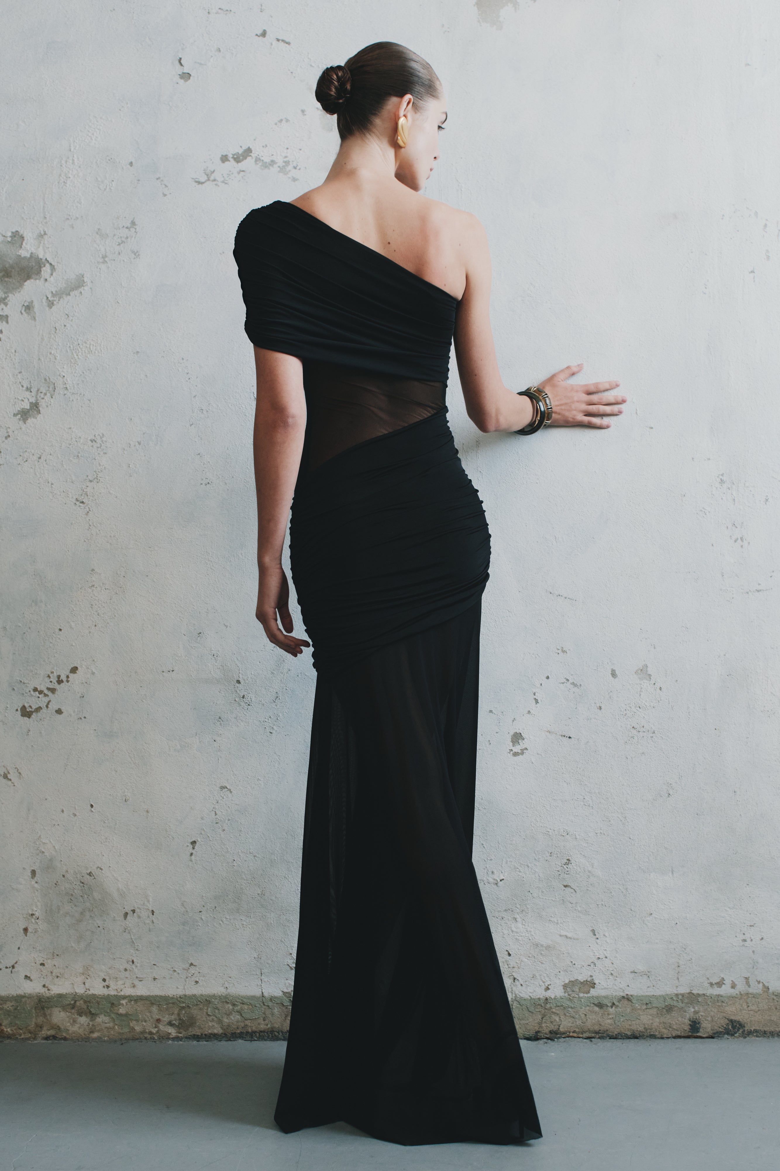 Alternative view of Dallas One Shoulder Mesh Maxi Dress - Black