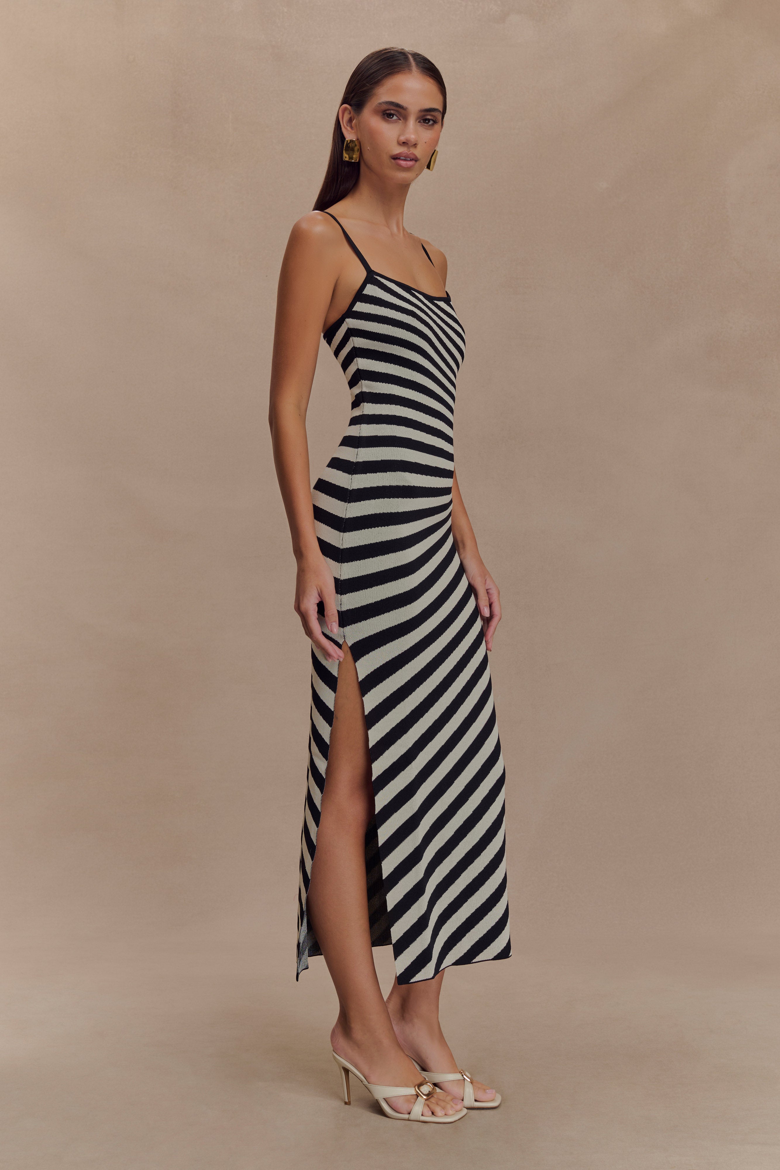 Raven Striped Knit Midi Dress - Black/White - Image 4