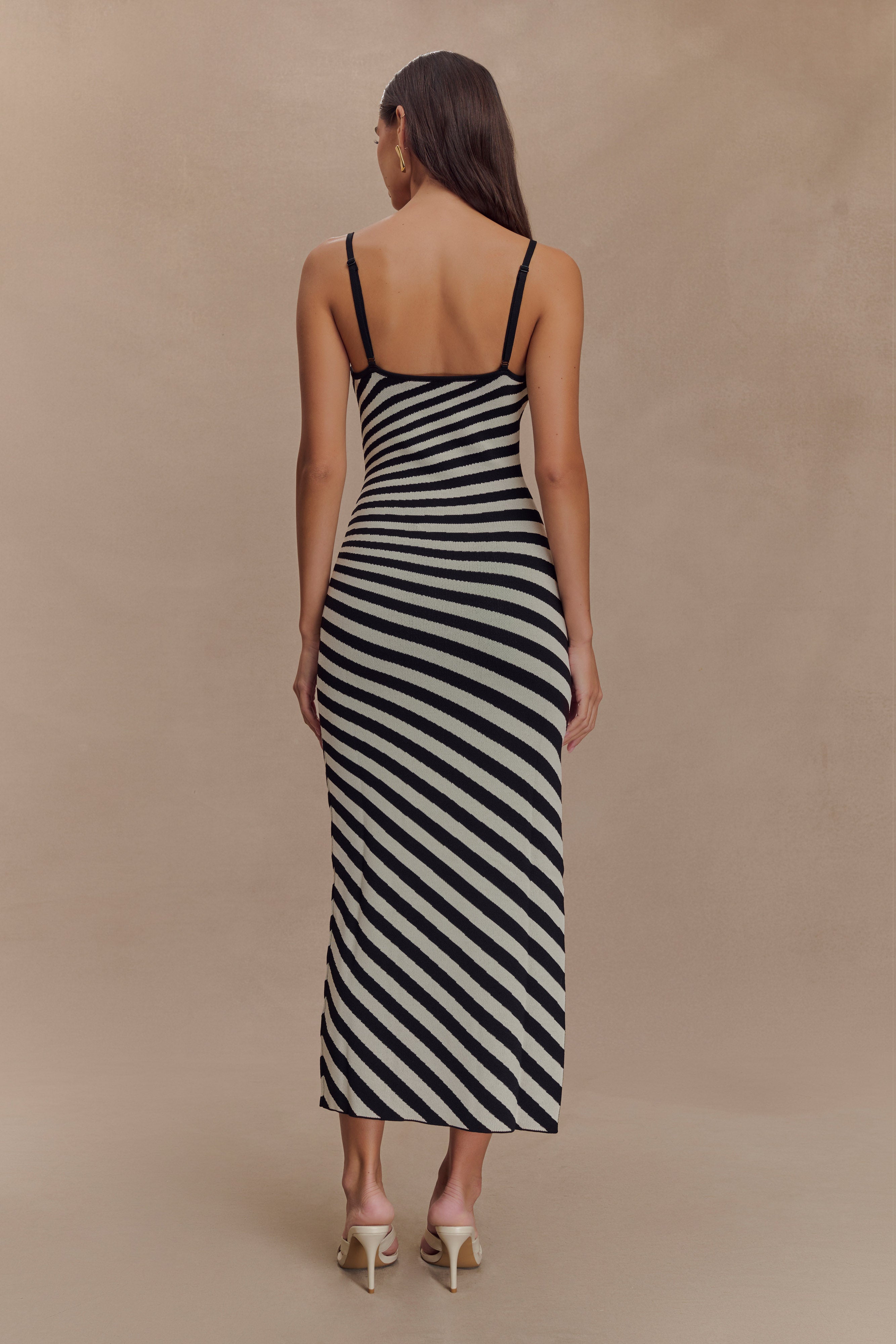 Alternative view of Raven Striped Knit Midi Dress - Black/White