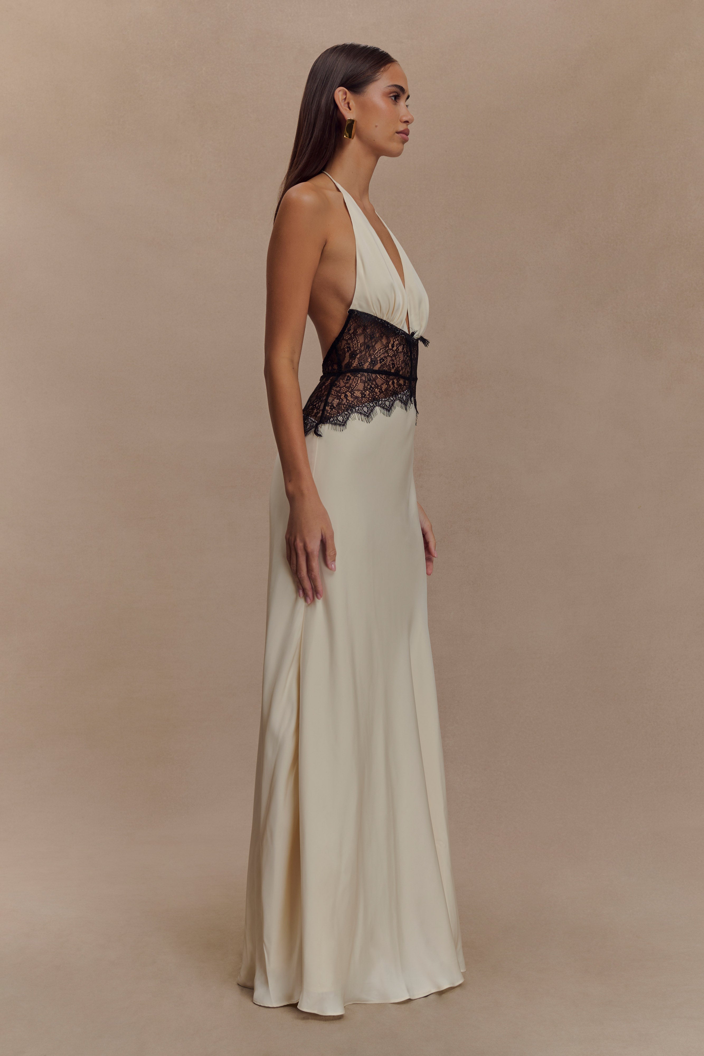 Dinah Lace And Satin Maxi Dress - Black/Ivory - Image 6