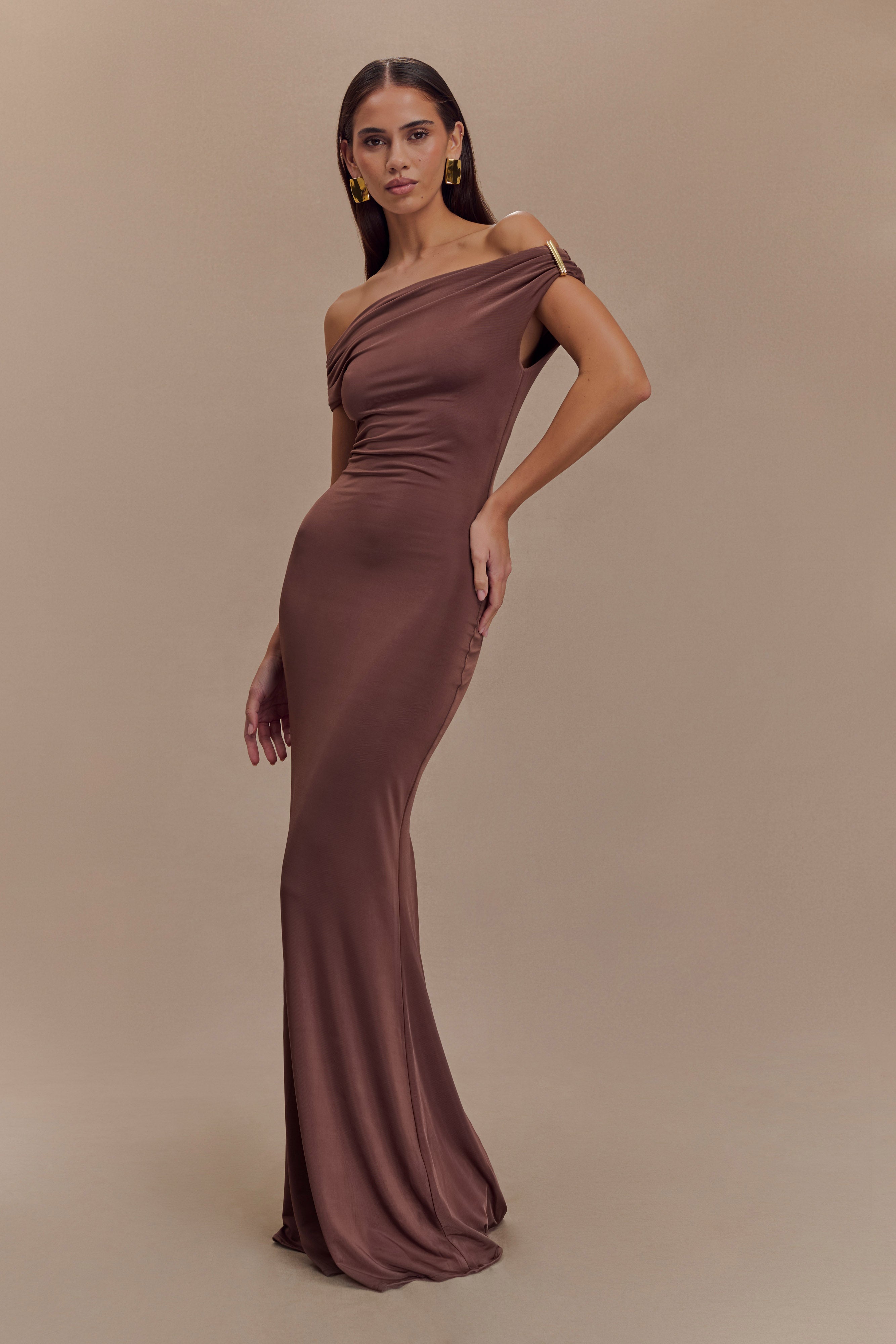 Kinsley Slinky Maxi Dress With Hardware - Chocolate - Image 5