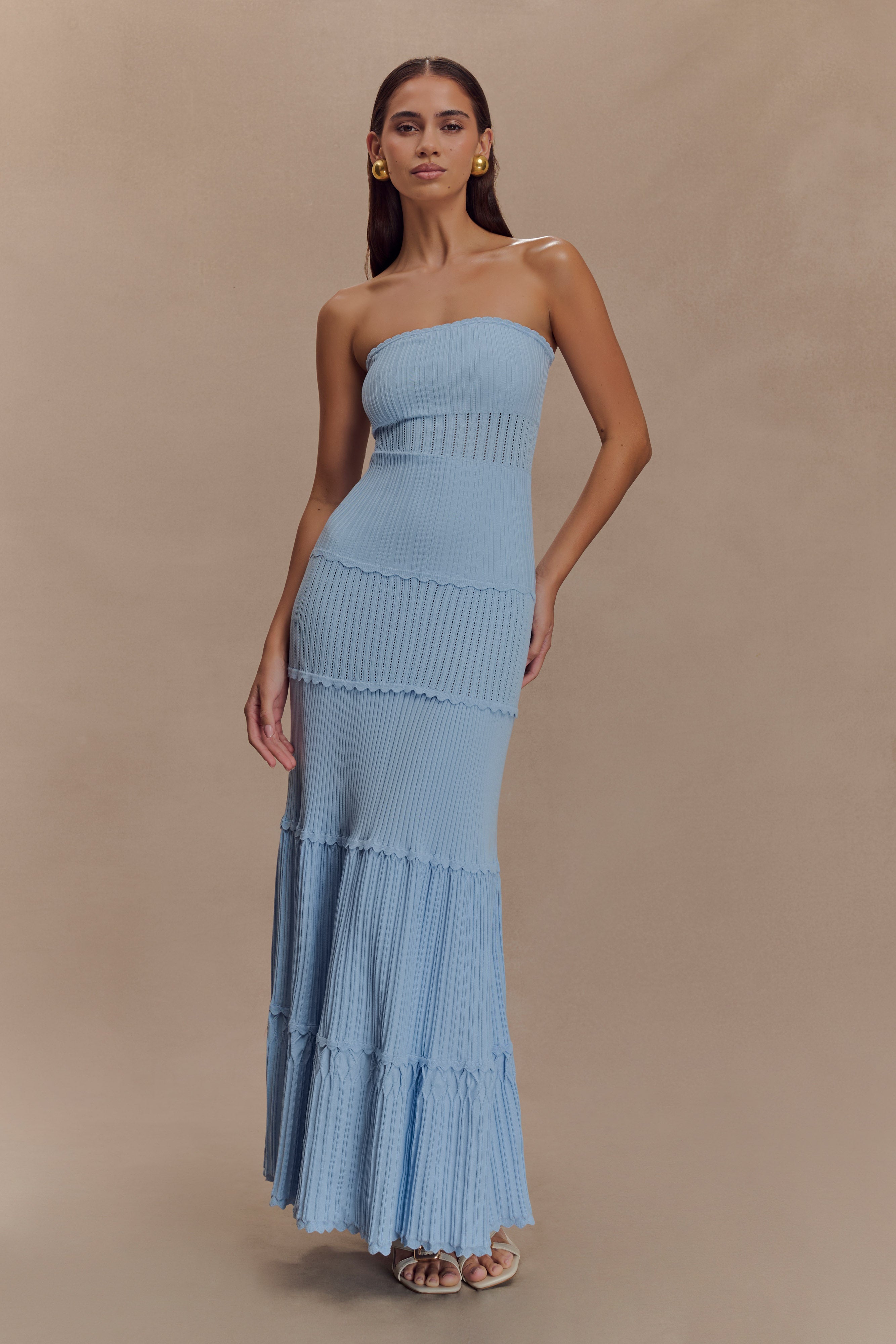Finley Pointelle Knit Maxi Dress - Cornflower Blue - Image 6