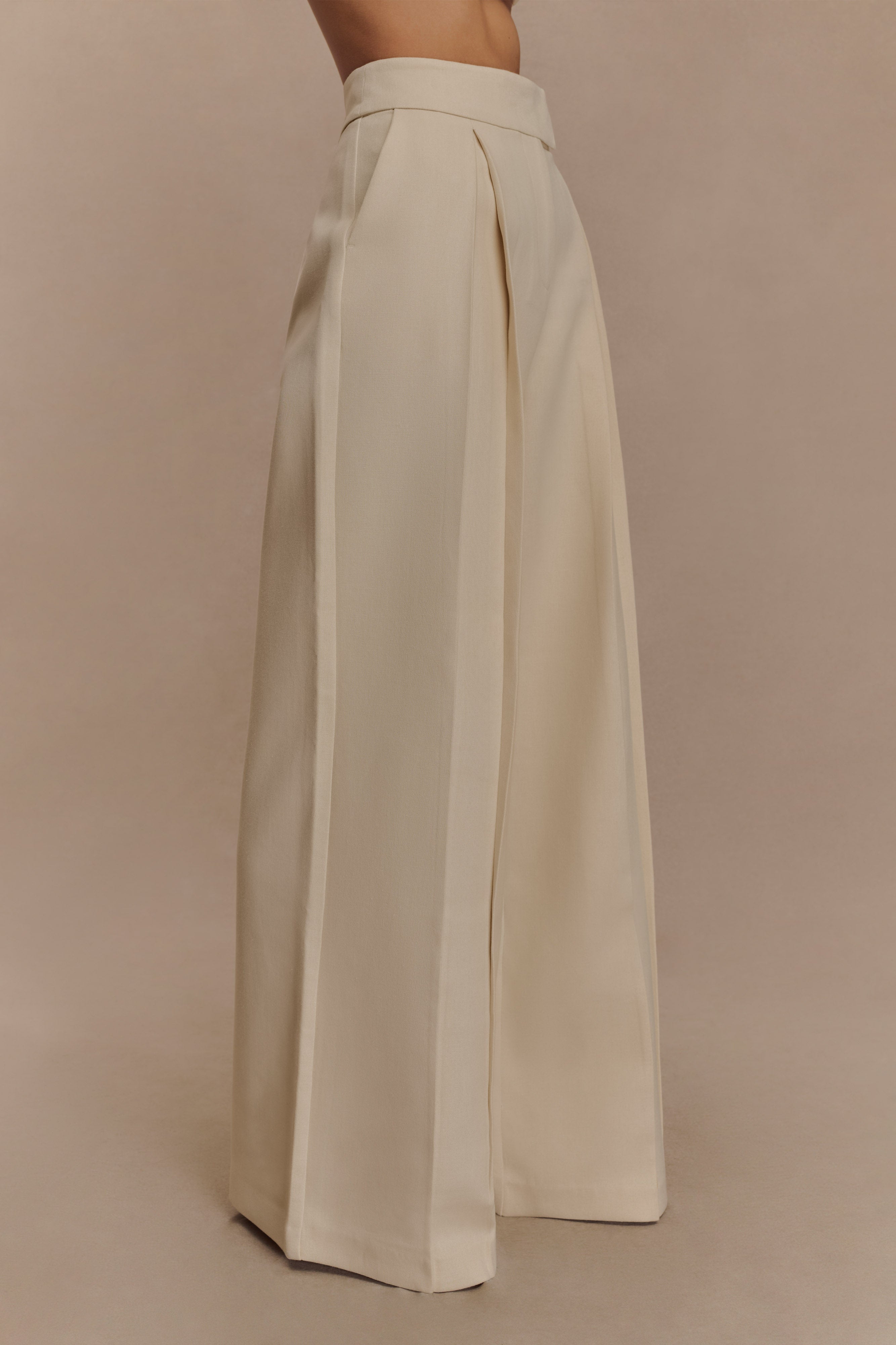 Raya Mid Rise Wide Leg Linen Pant - Natural Beige - Image 4