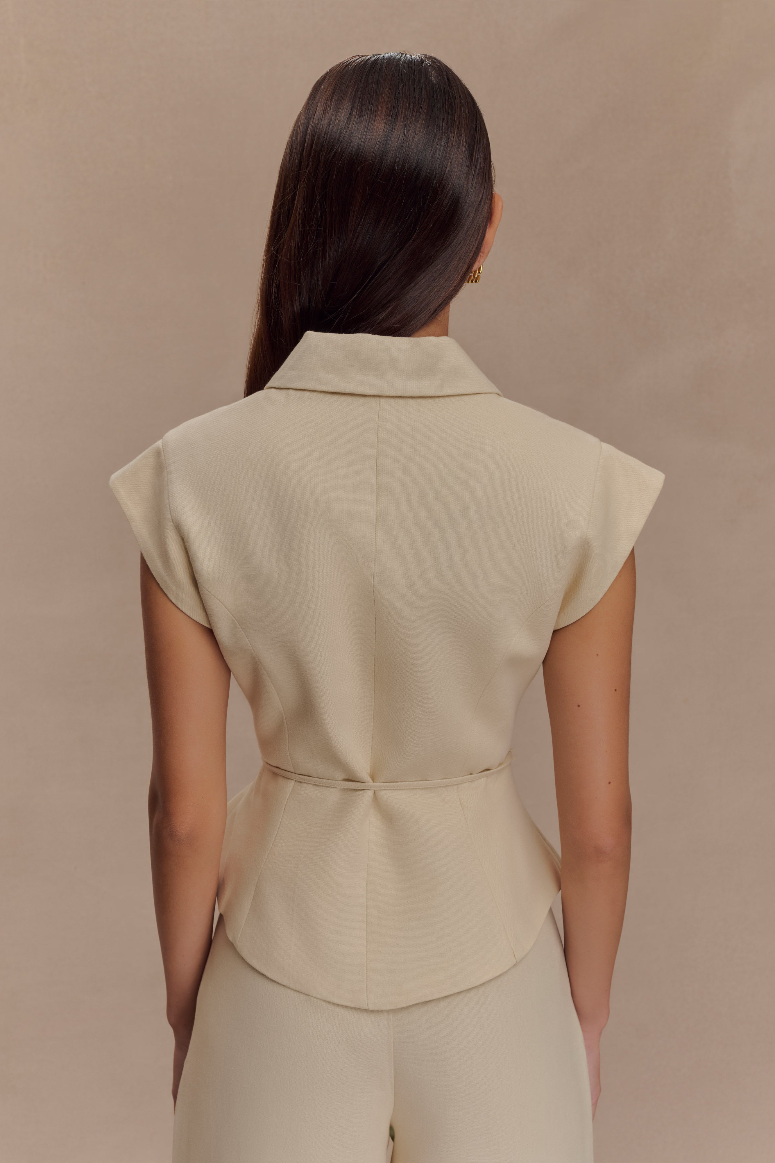 Alternative view of Andina Shortsleeve Linen Top - Natural Beige