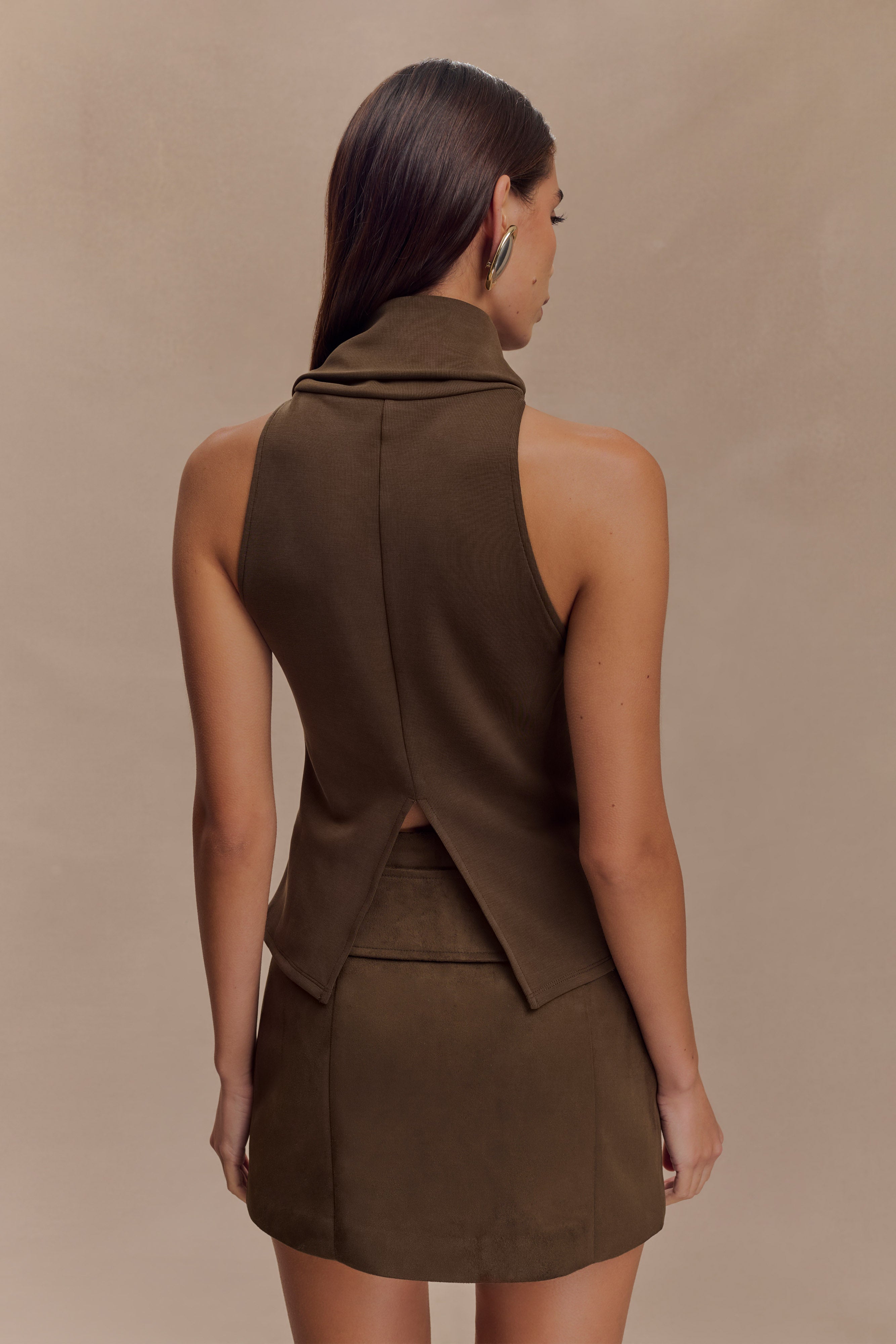 Hayes Faux Suede Belted Mini Skirt - Chocolate - Image 6
