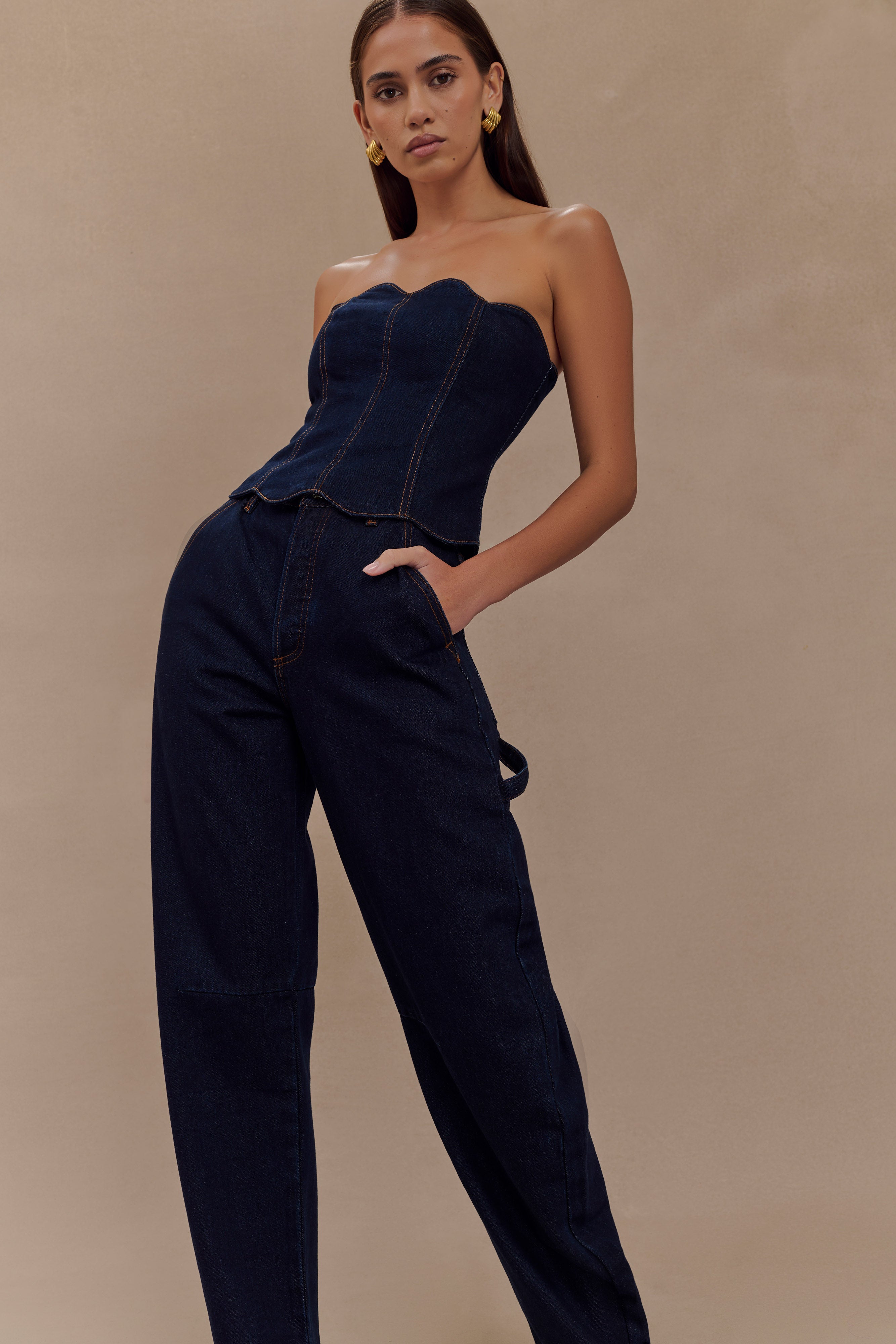 Oakley Strapless Scallop Denim Top - Indigo Blue - Image 3