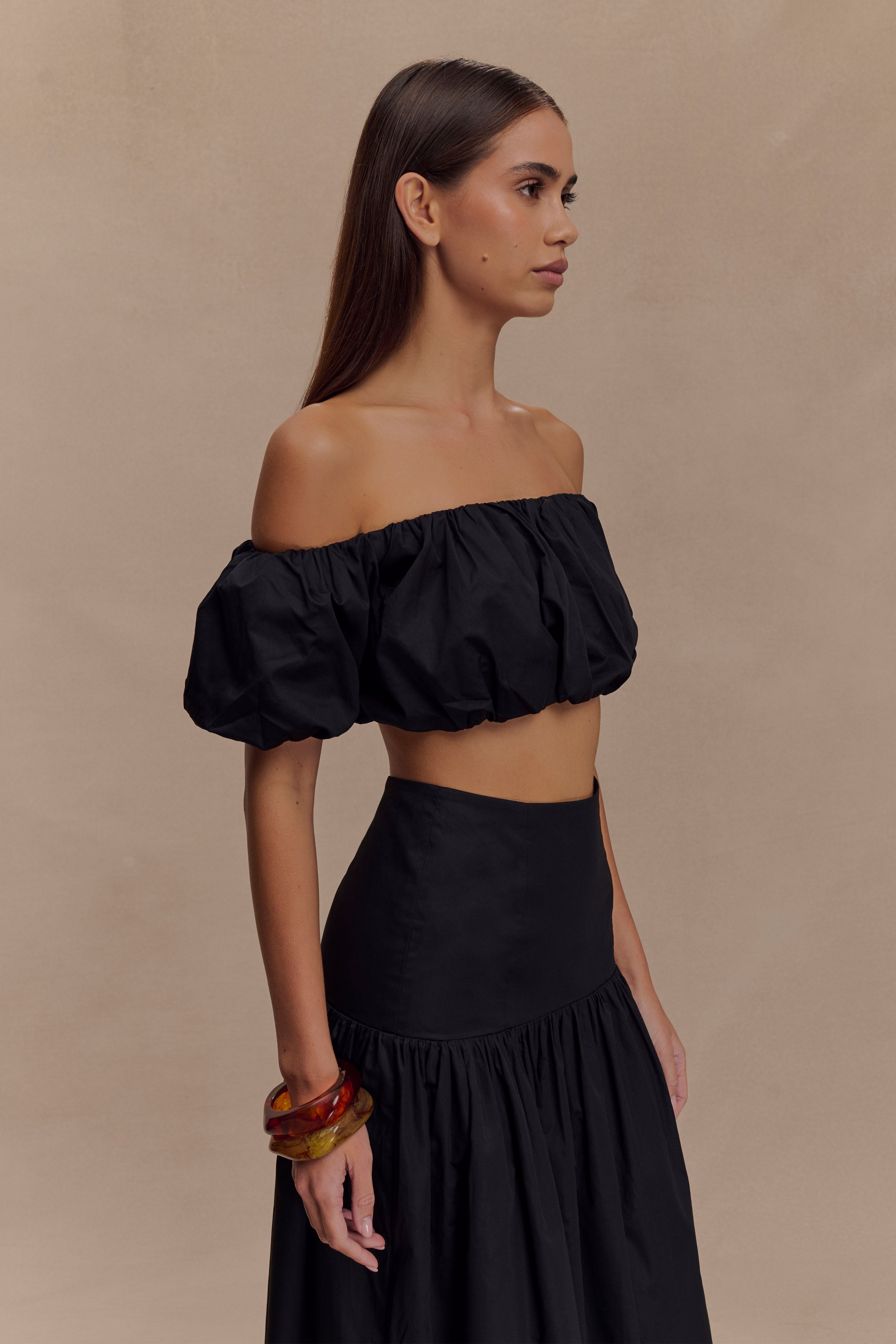 Autumn Off Shoulder Bubble Top - Black - Image 4