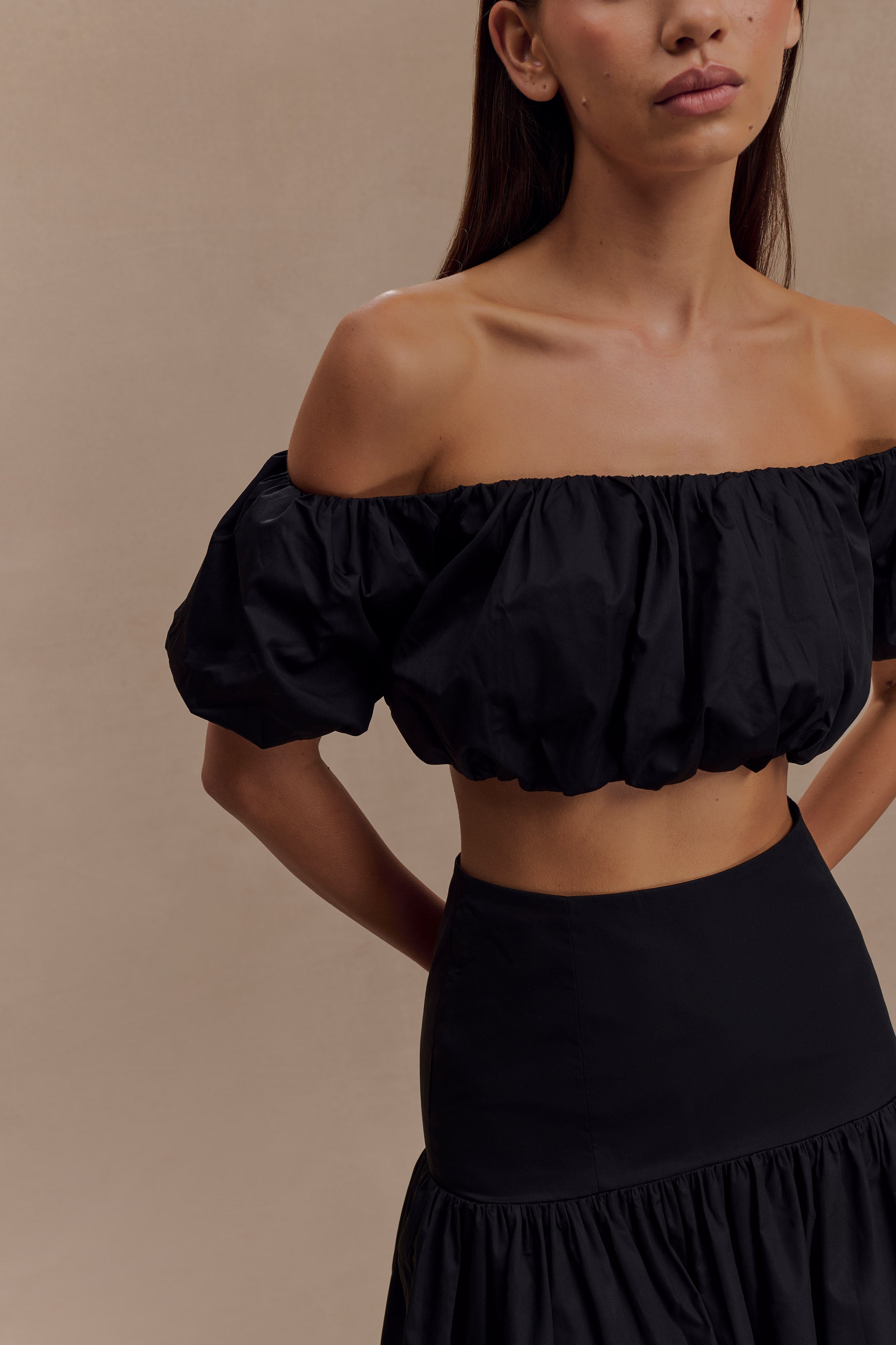 Autumn Off Shoulder Bubble Top - Black - Image 3