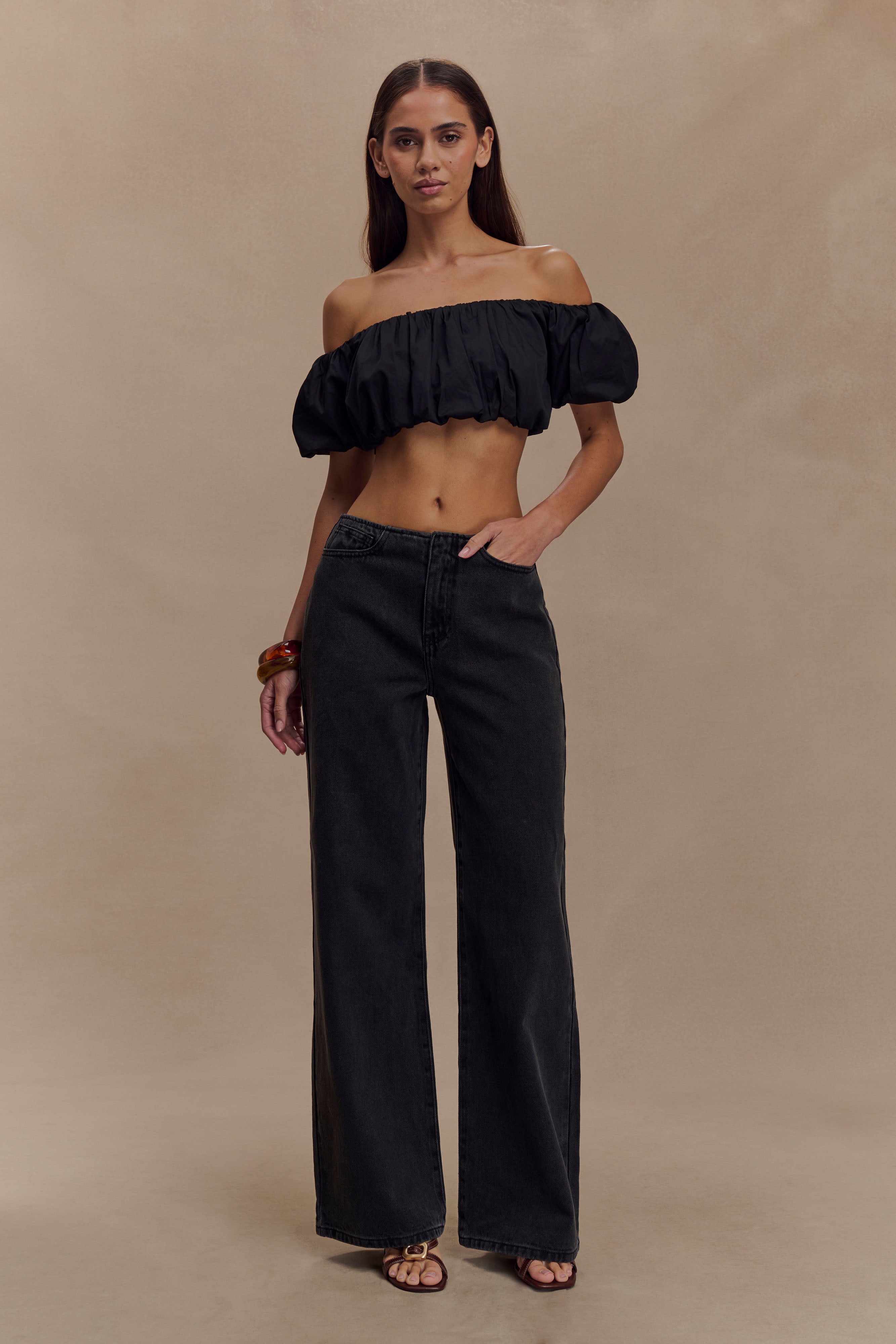 Autumn Off Shoulder Bubble Top - Black - Image 7