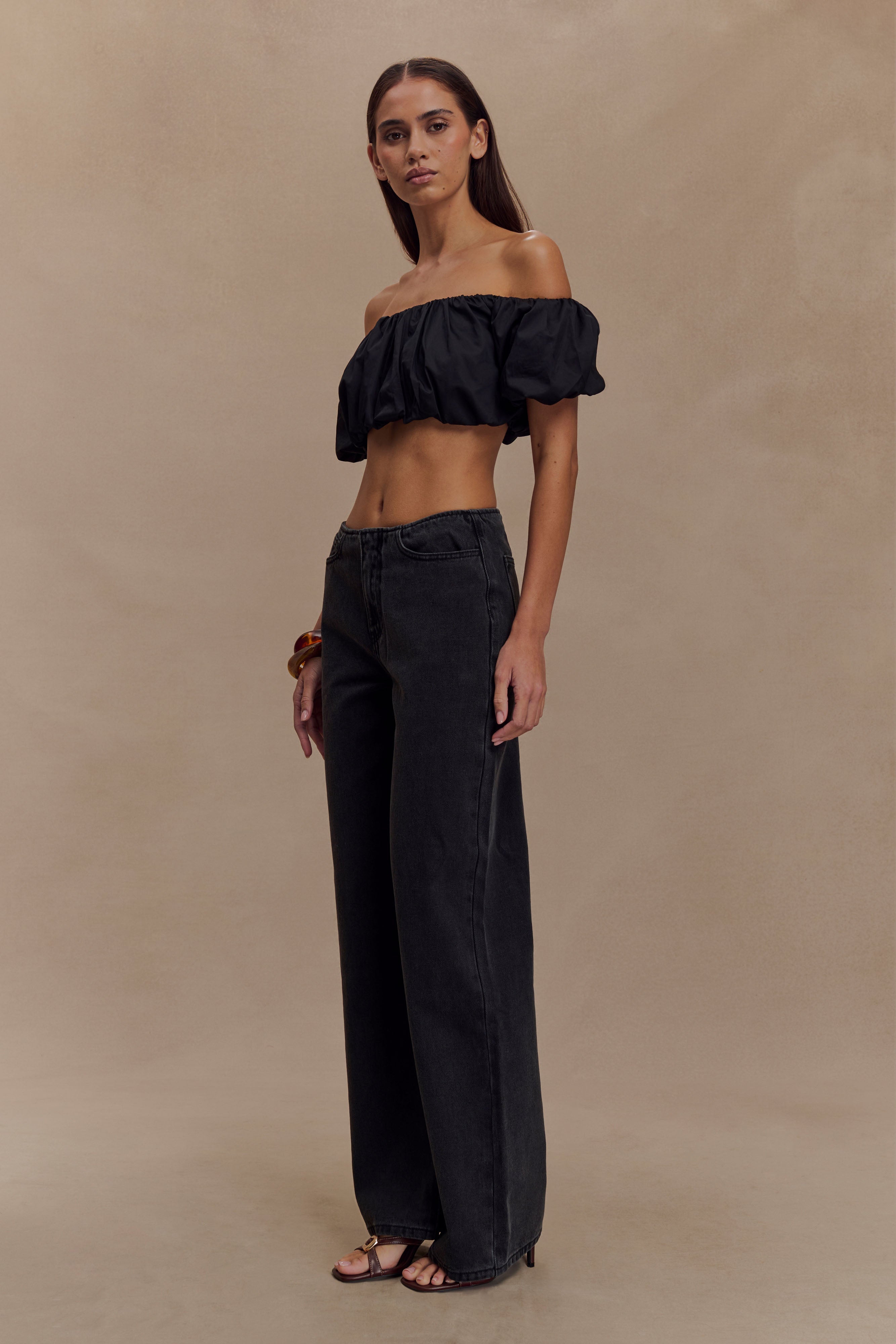 Autumn Off Shoulder Bubble Top - Black - Image 6