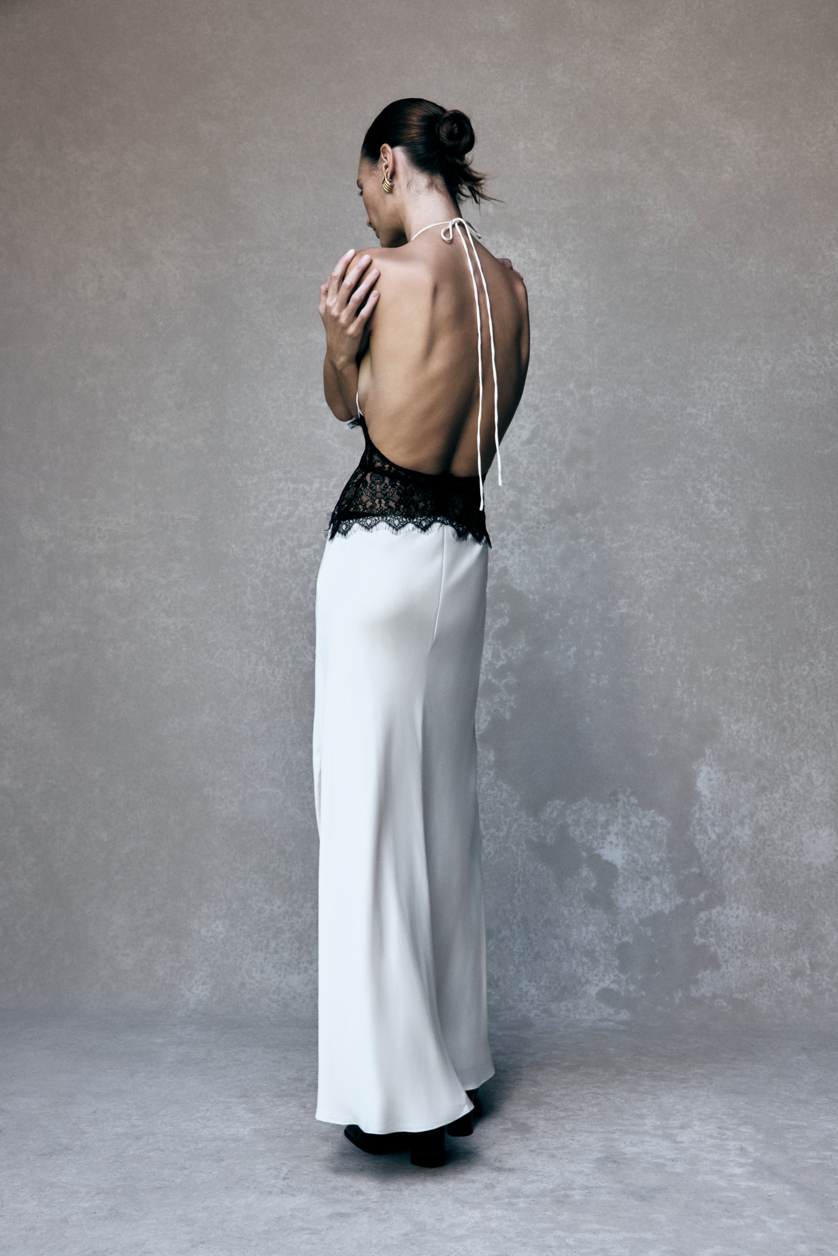 Alternative view of Dinah Lace And Satin Maxi Dress - Black/Ivory