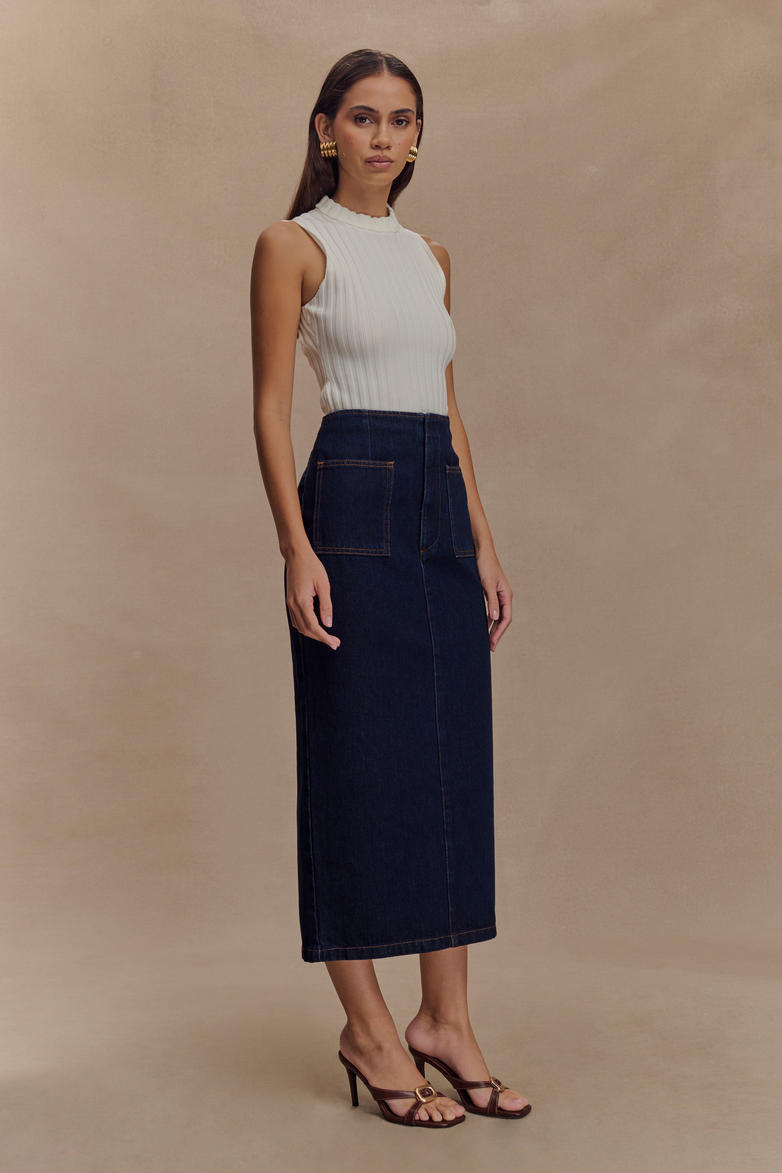 Fallon Denim Midi Skirt - Indigo Blue - Image 5