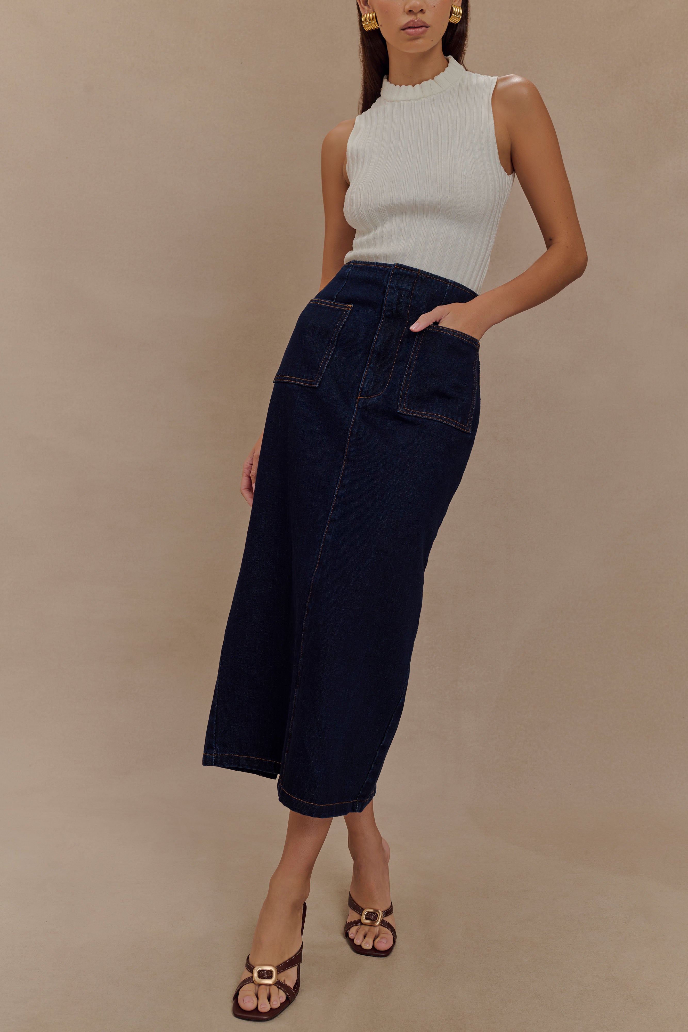 Fallon Denim Midi Skirt - Indigo Blue - Image 7