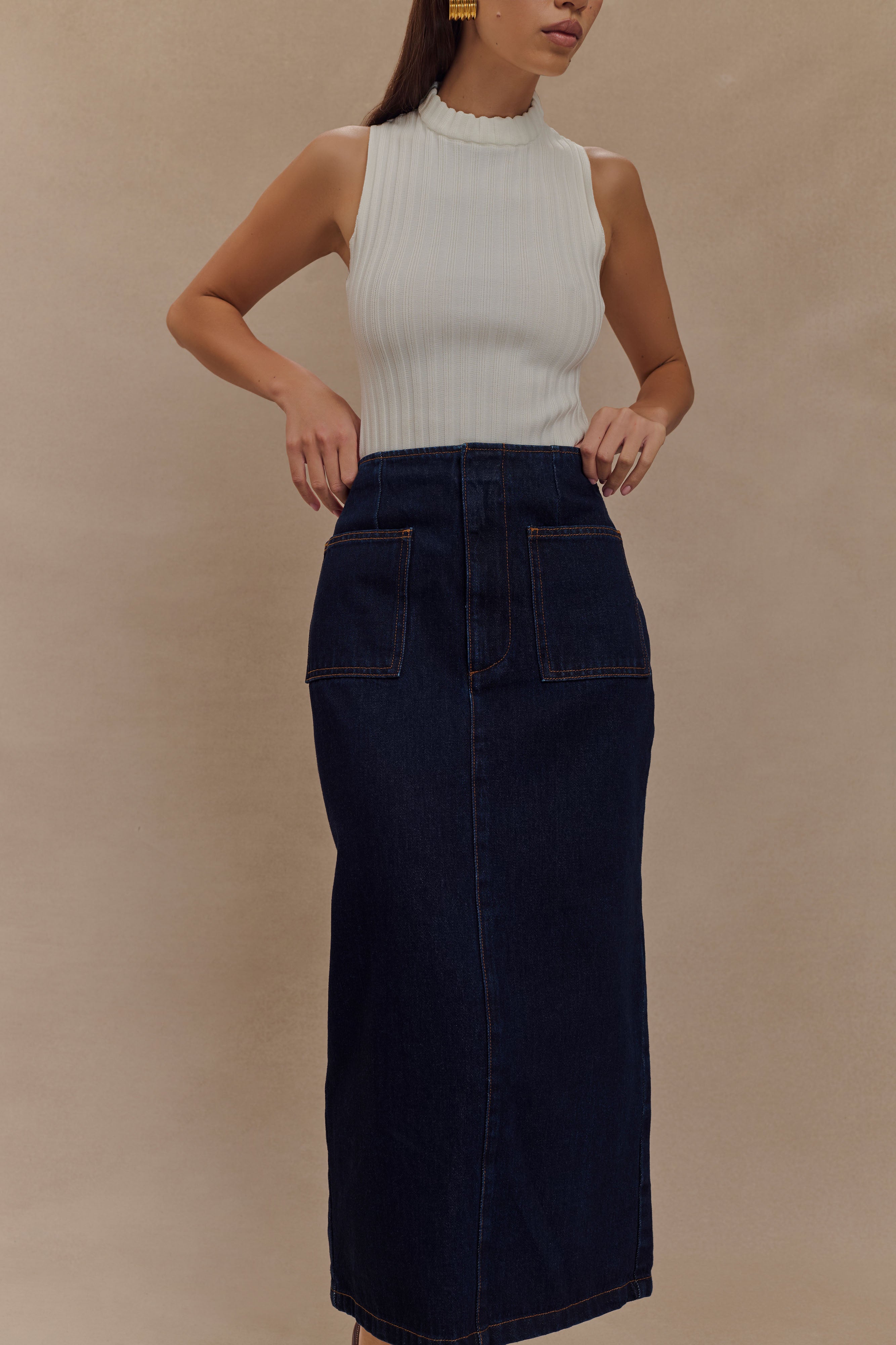 Fallon Denim Midi Skirt - Indigo Blue - Image 3
