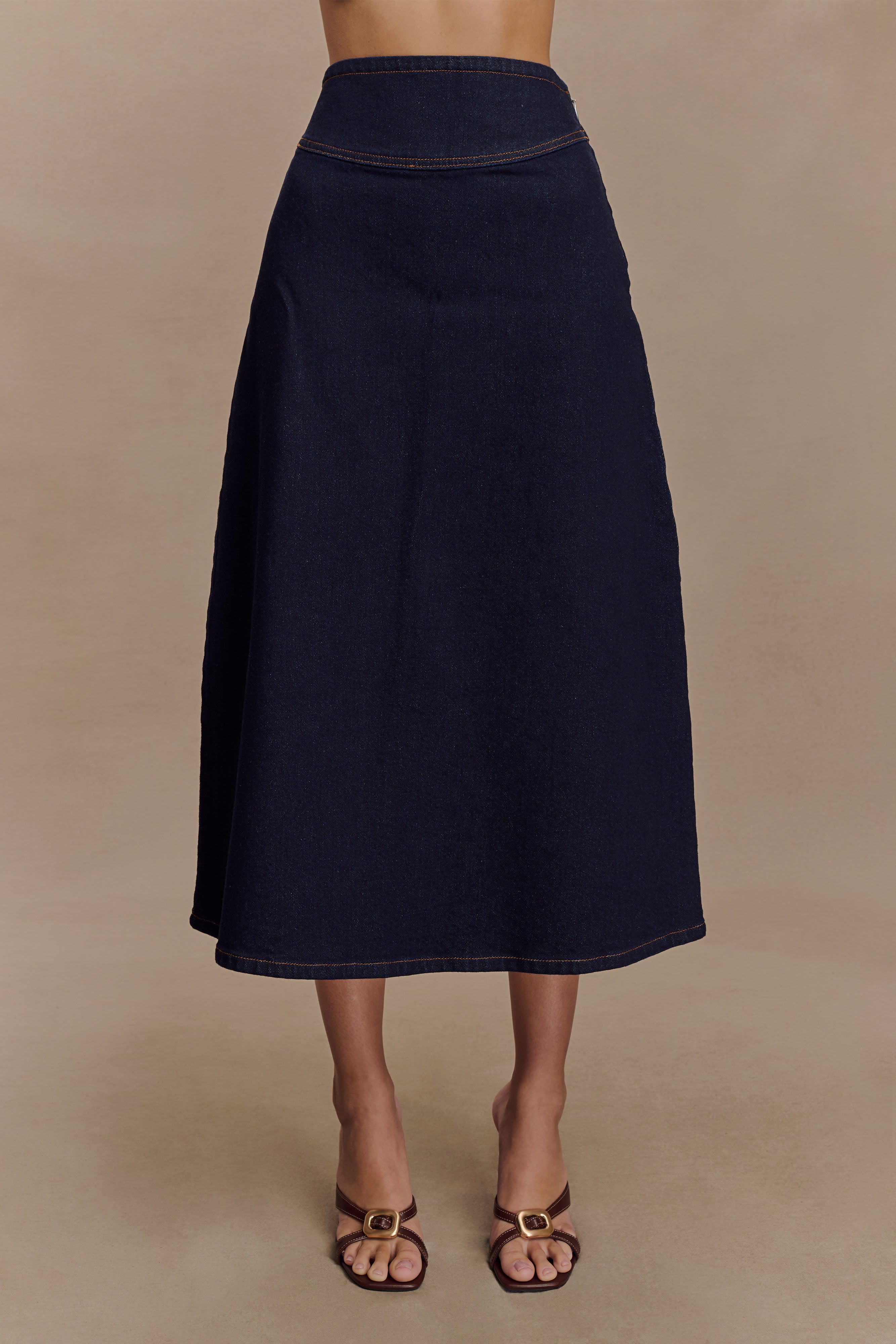 Alternative view of Cecilia Denim A-Line Midi Skirt - Indigo Blue