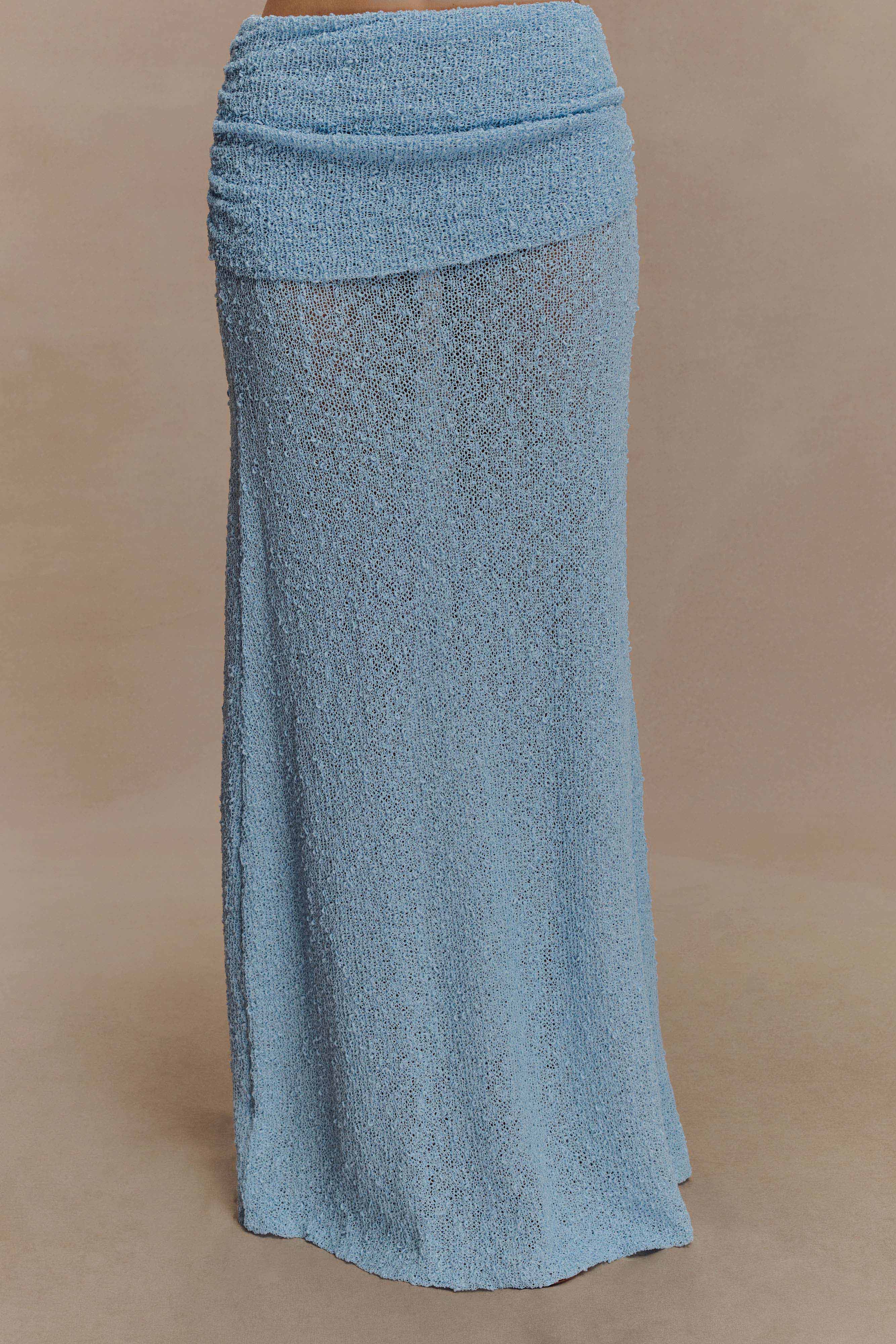 Petra Ruched Knit Maxi Skirt - Light Blue - Image 7