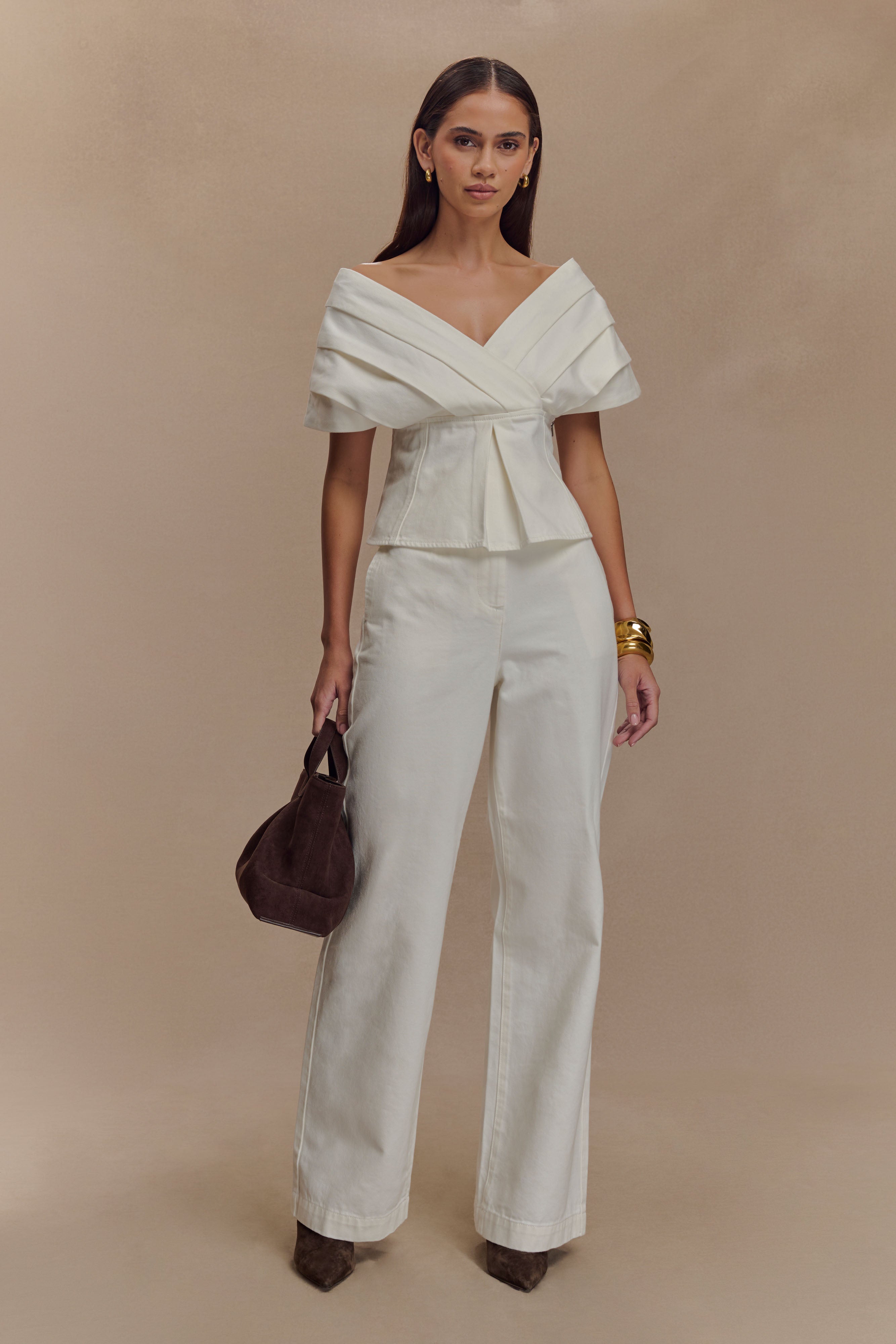 Rayne Off Shoulder Denim Top - White - Image 6