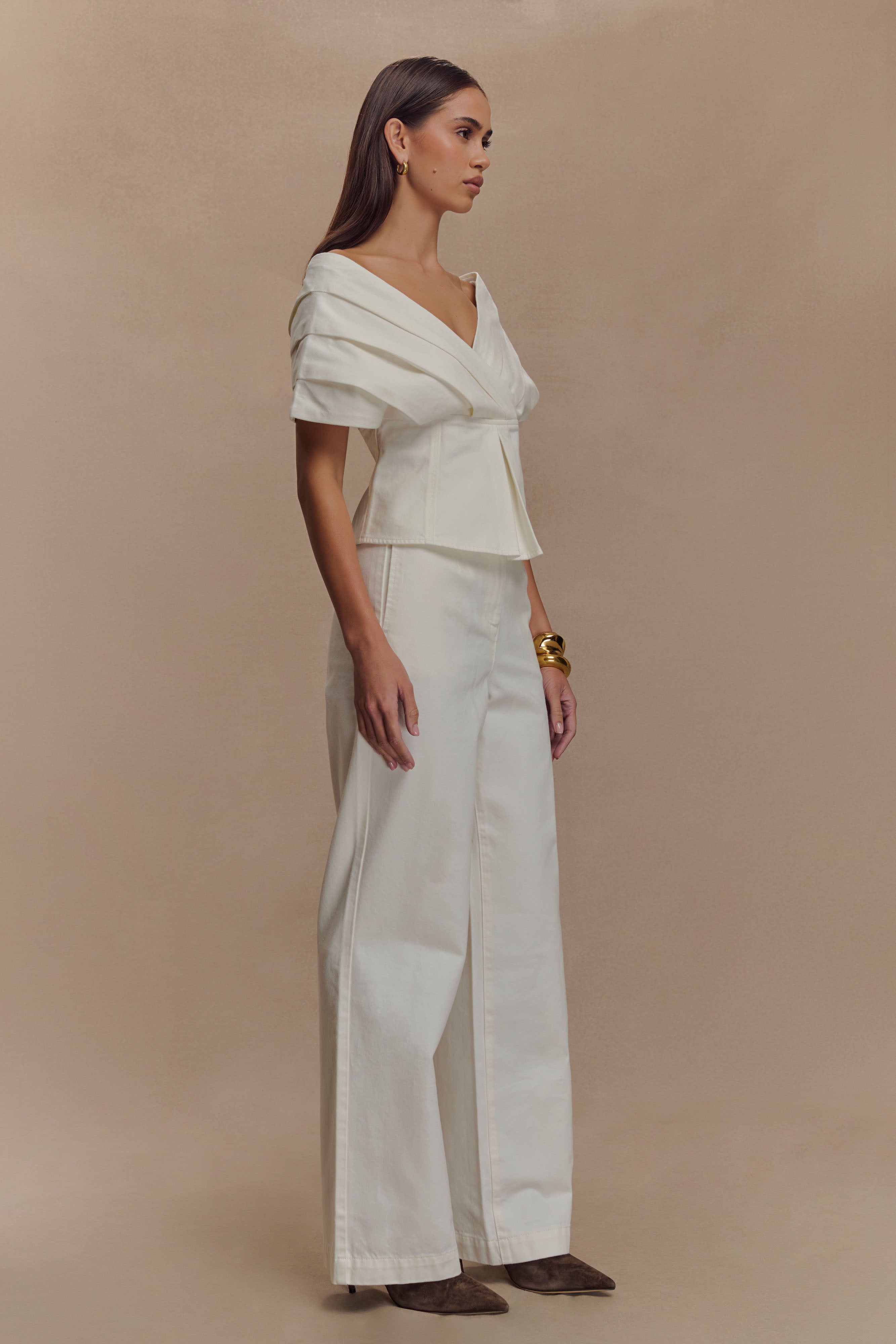 Rayne Off Shoulder Denim Top - White - Image 4