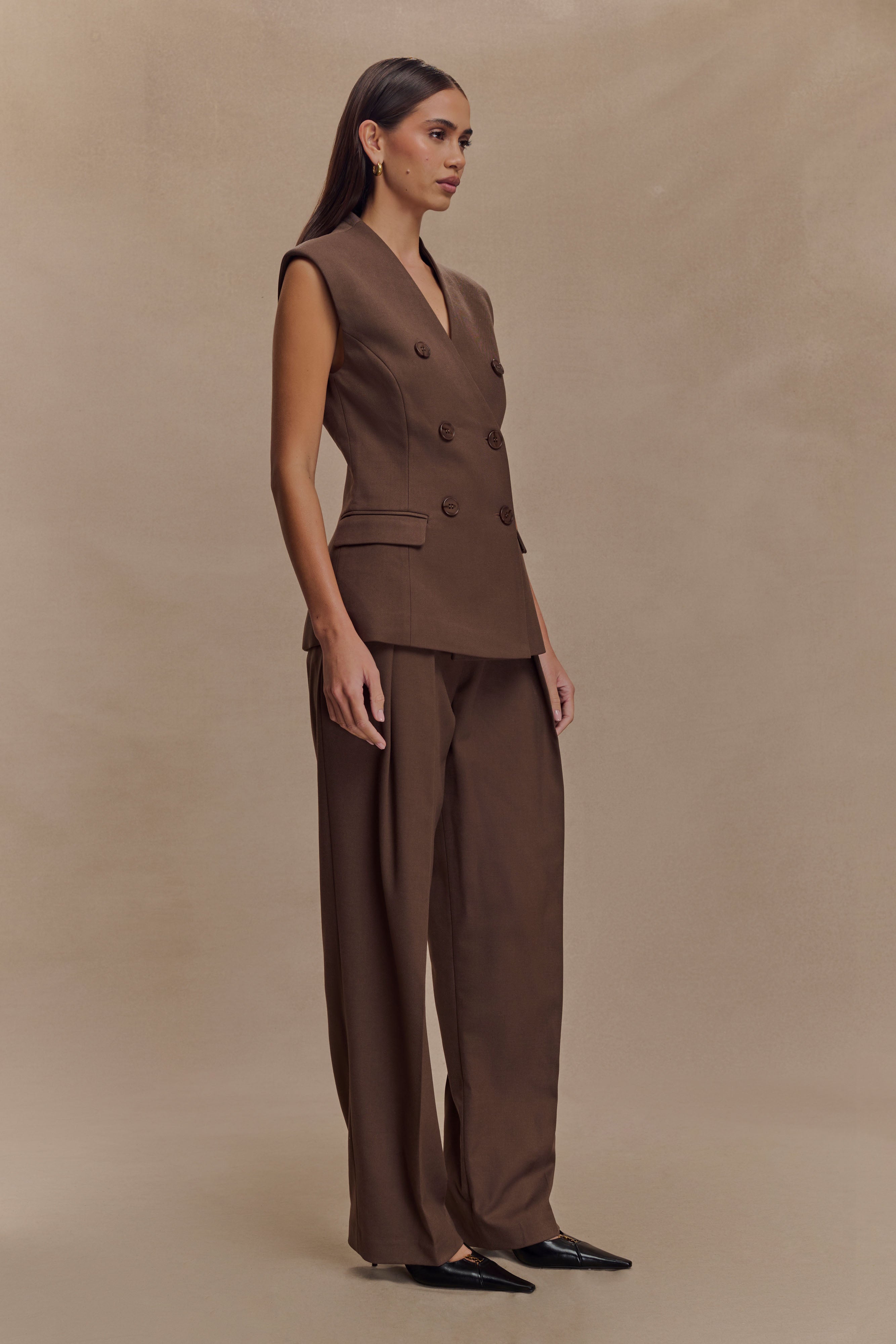 Penelope Pleated High Waisted Pants - Chocolate - Image 5