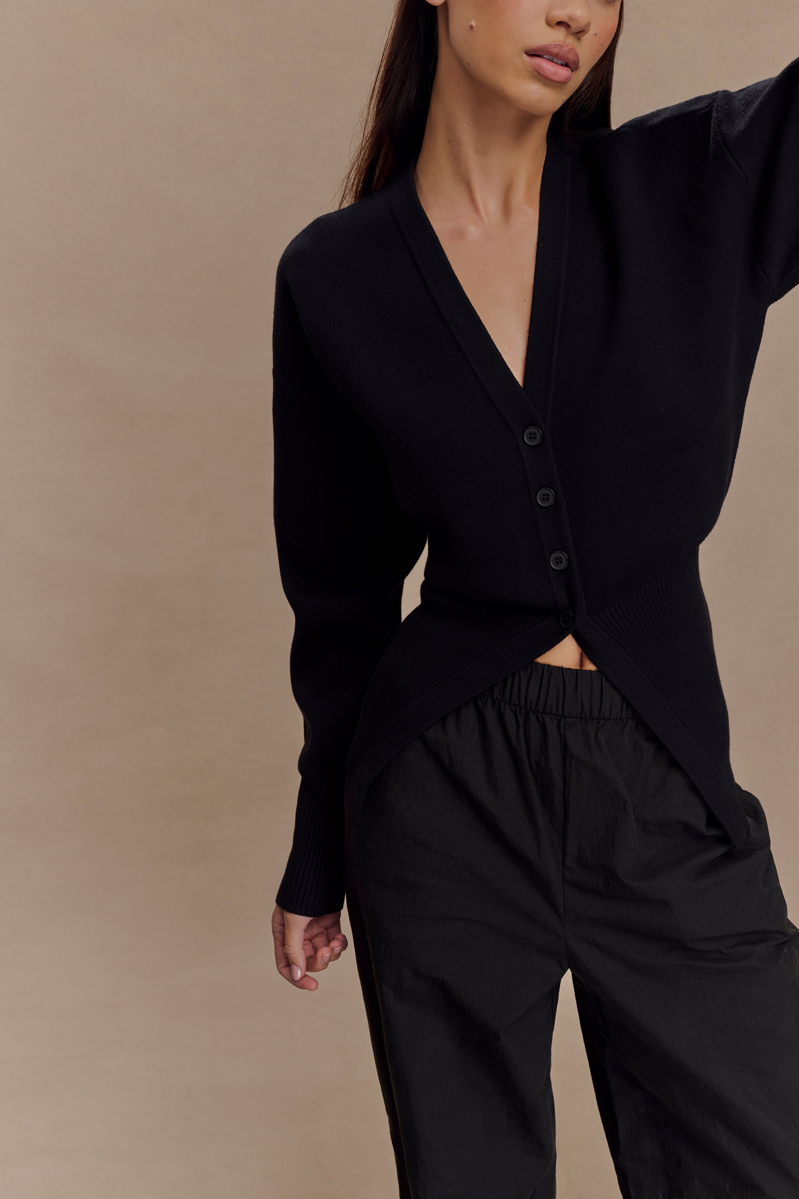 Alexia Buttoned Oversized Cardigan - Black - Image 3