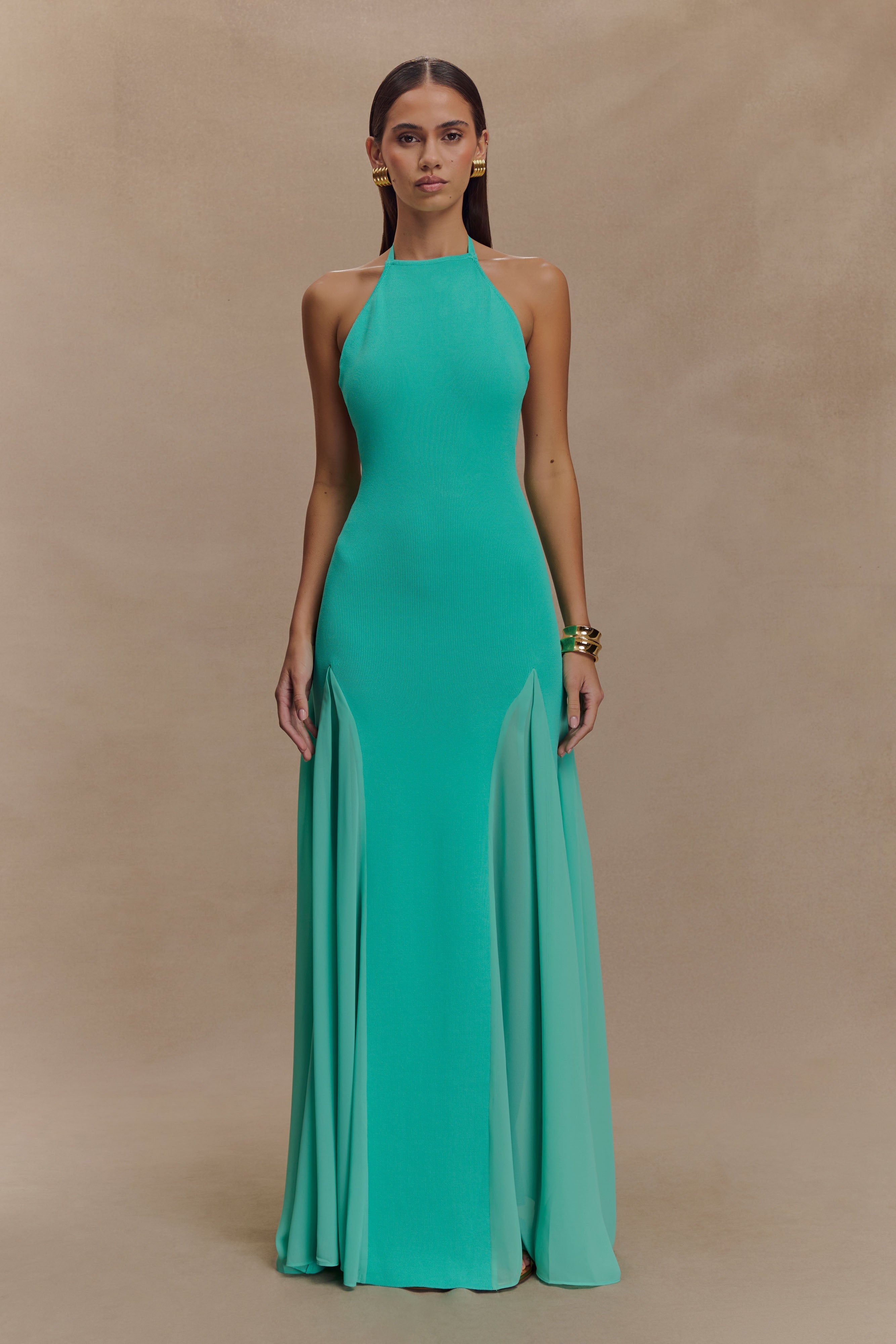 Alternative view of Soleil Knit And Mesh Halter Maxi Dress - Lagoon